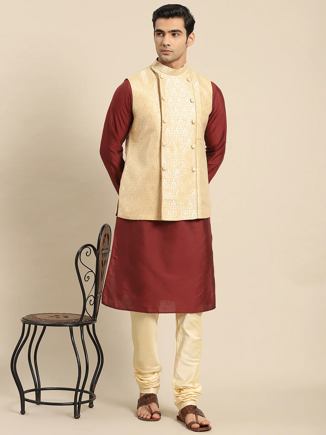 Kisah Men Gold Kurta Jacket Set