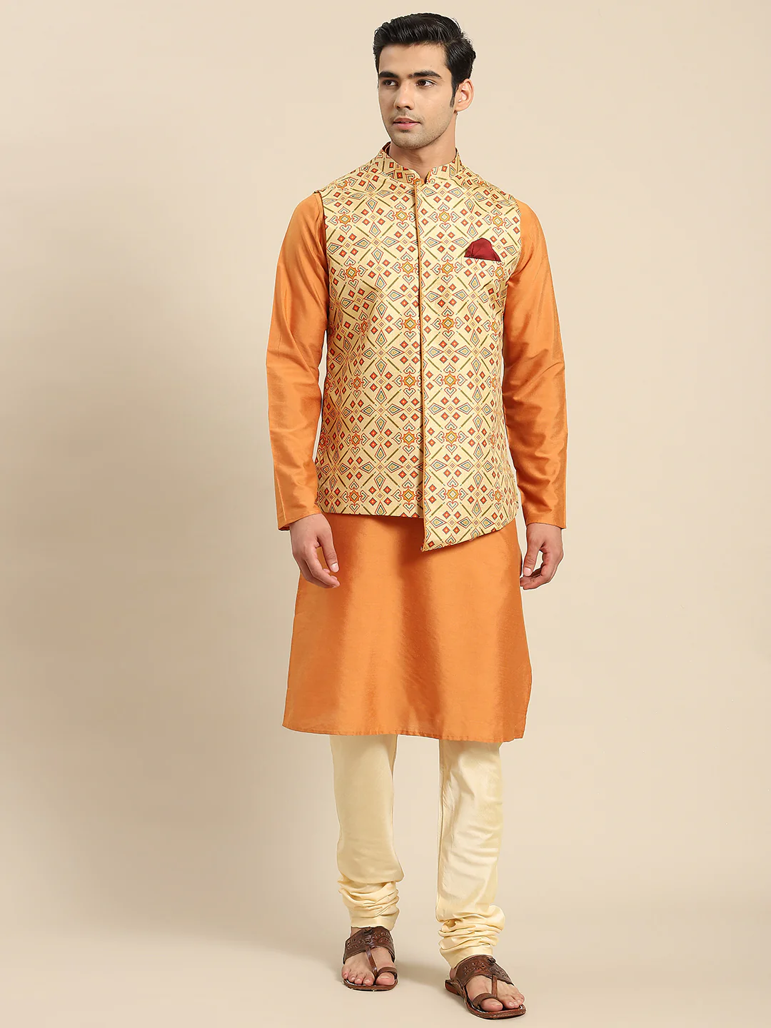 Men Yellow Kurta Jacket Set