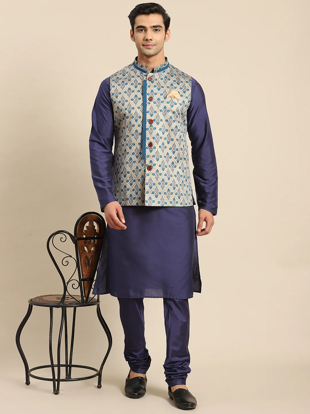 Kisah Men Blue Kurta Jacket Set