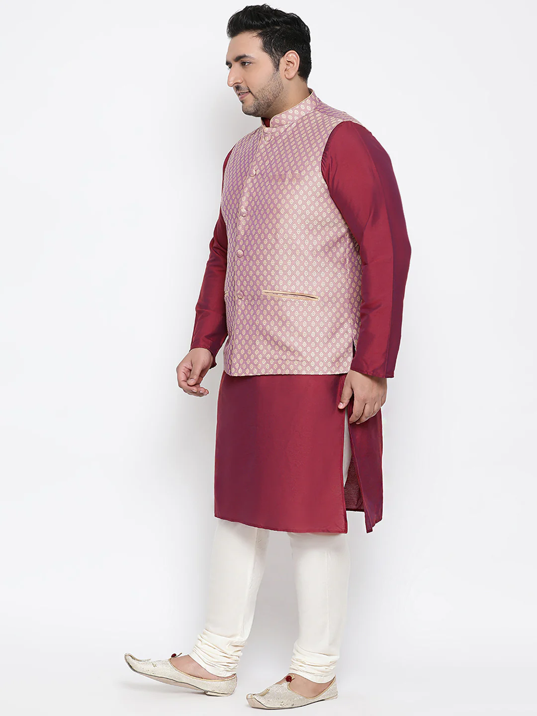 Men's Mauve Kurta Churidar Jacket Set - Image 2