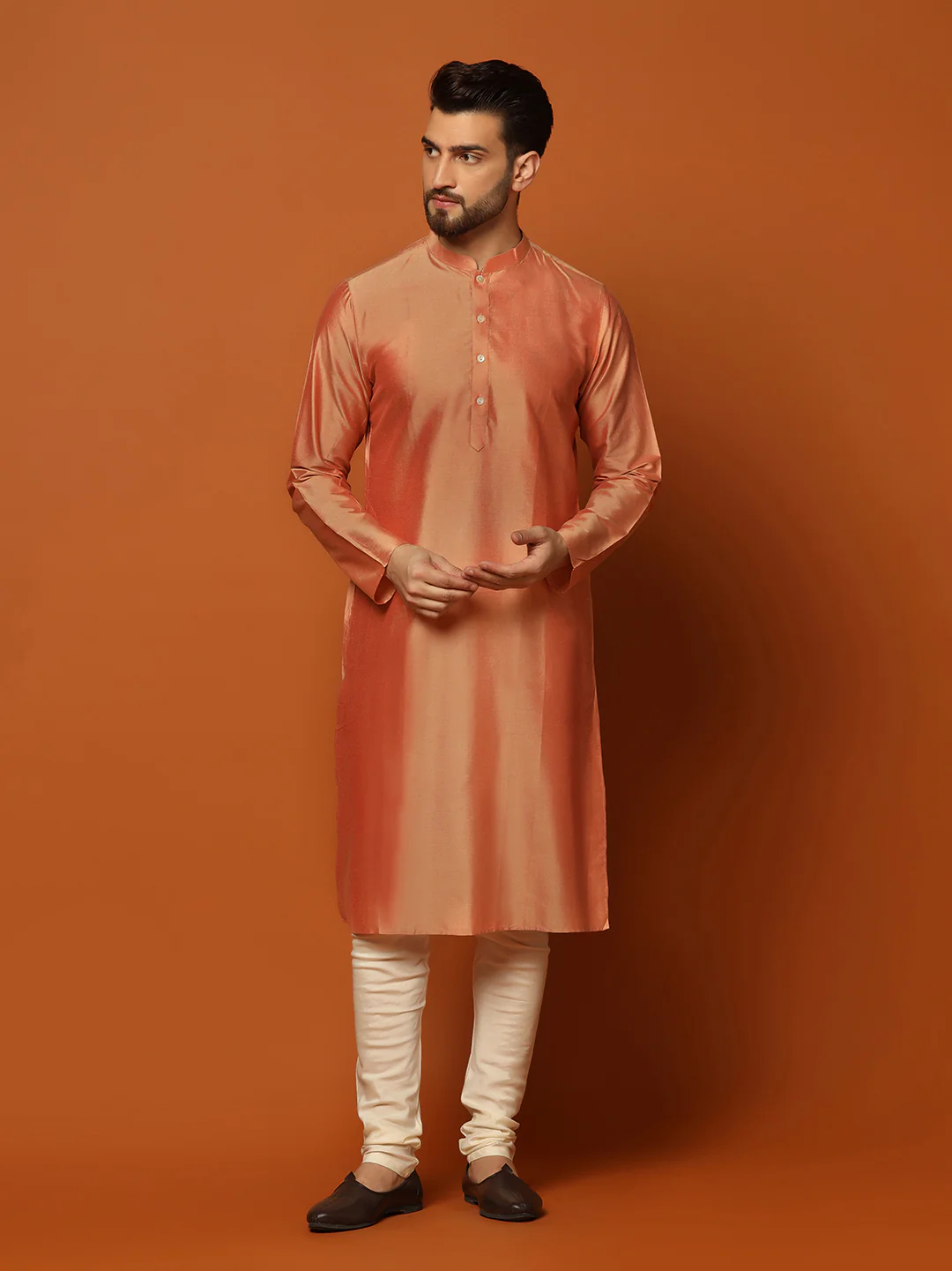 Men's Grey Indowestern Set With Kurta and Churidar - Image 5