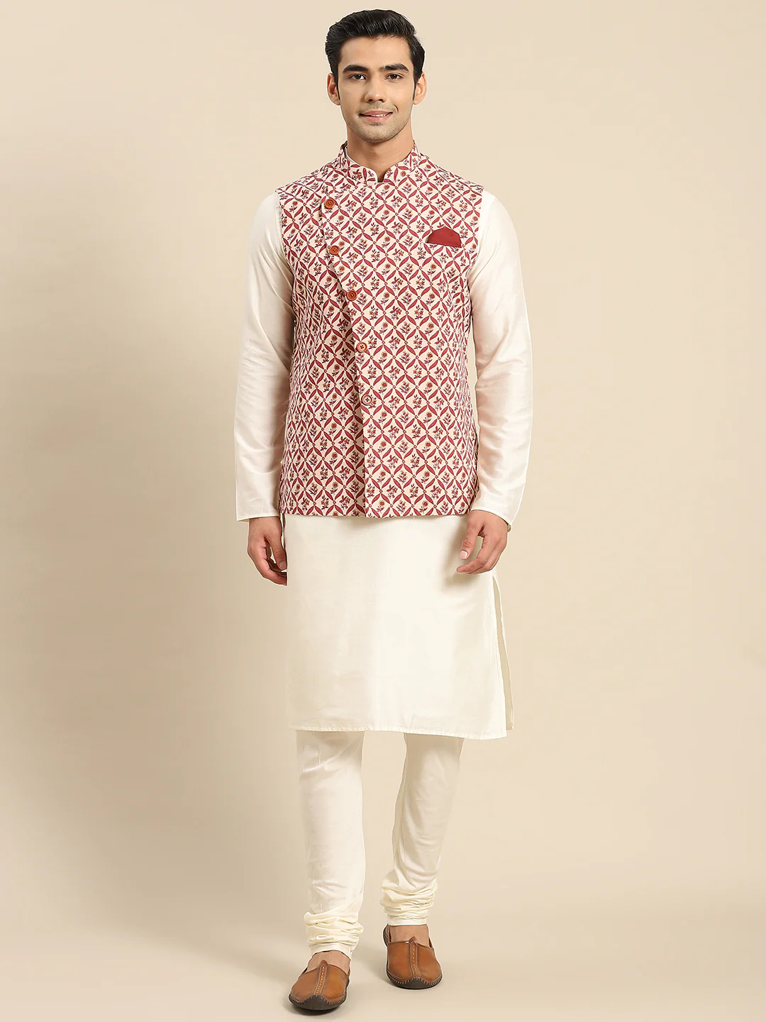 Kisah Men Maroon Kurta Jacket Set