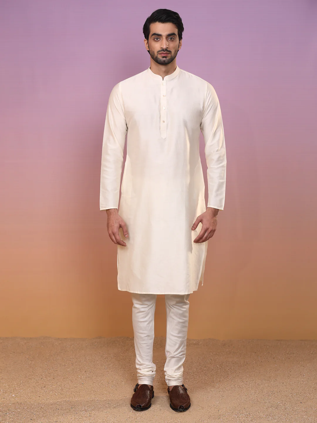 Men Mint Green Textured Kurta Indowestern Churidar Set - Image 5
