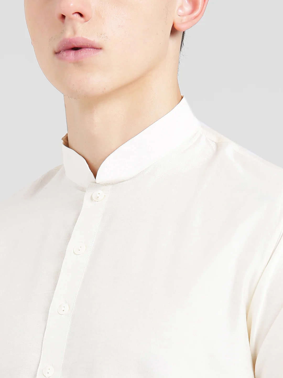 White Cotton Plain Kurta - Image 4