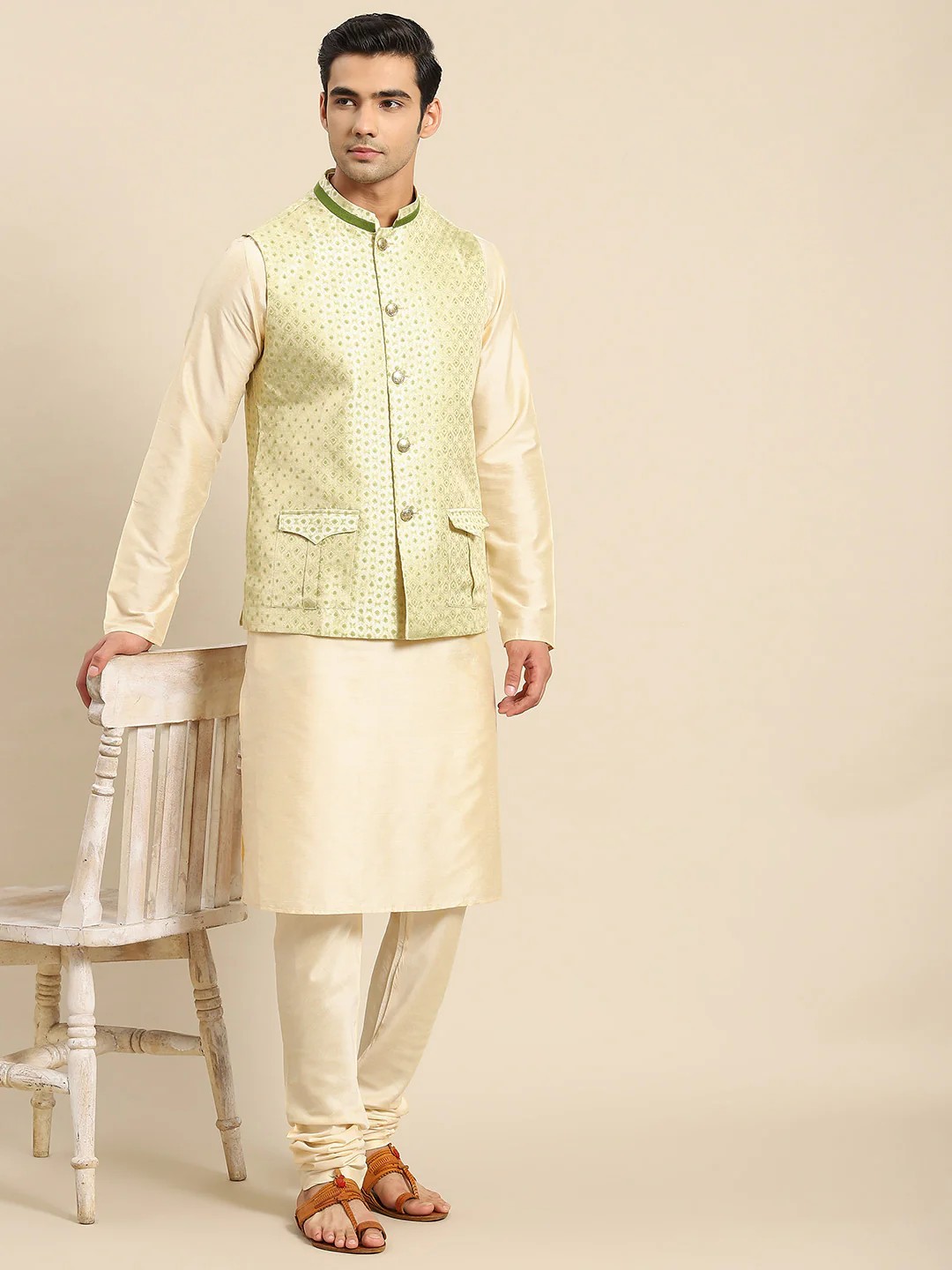 Kisah Men Gold Kurta Jacket Set