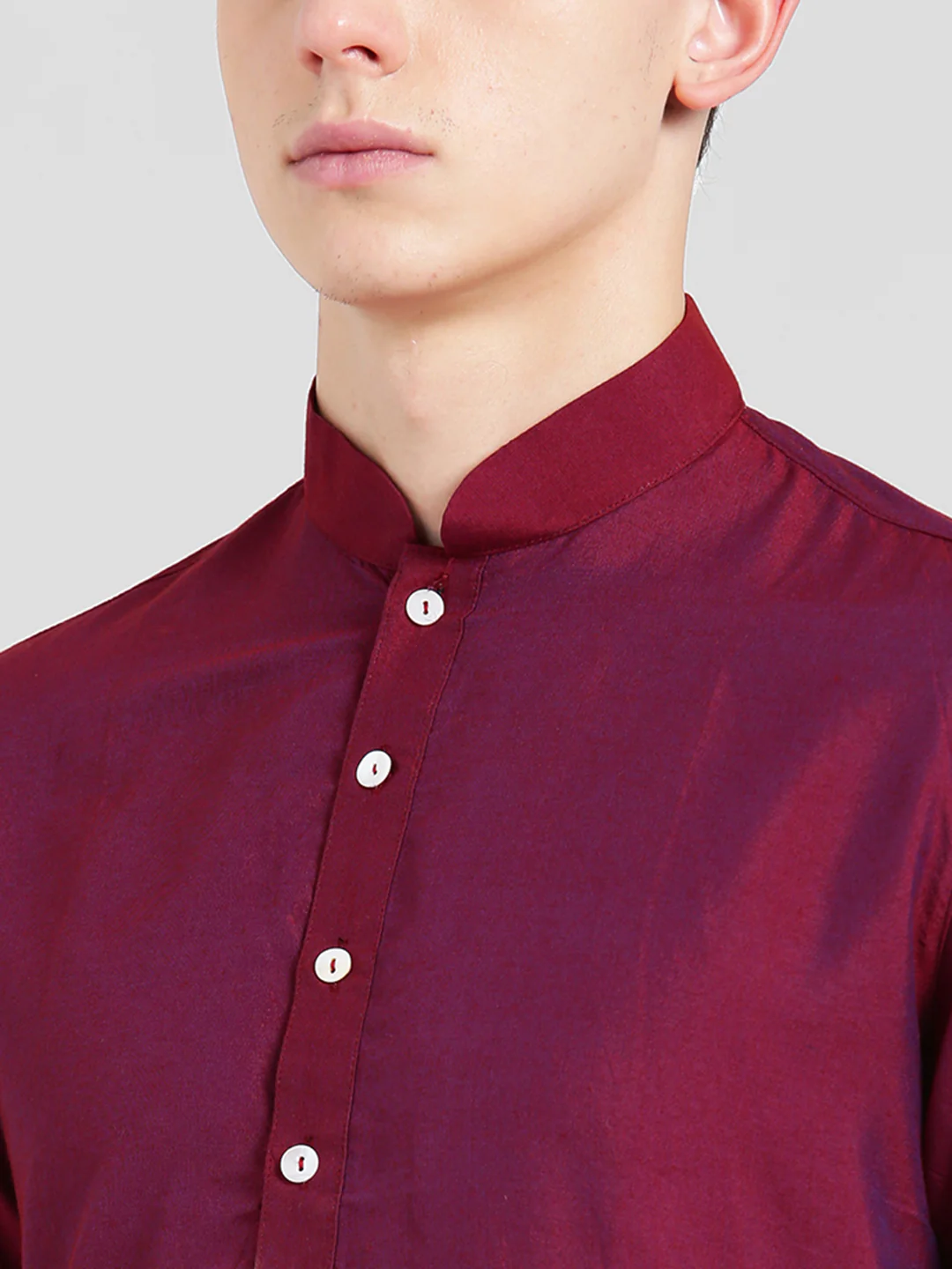 Magenta Cotton Plain Kurta - Image 5