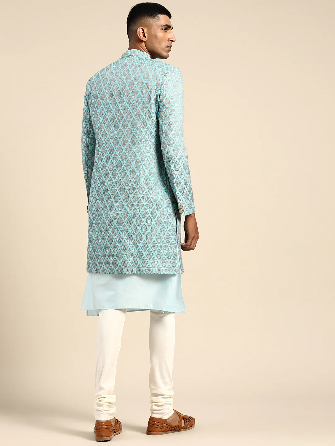 Men's Blue Indowestern Set With Kurta and Churidar - Image 2