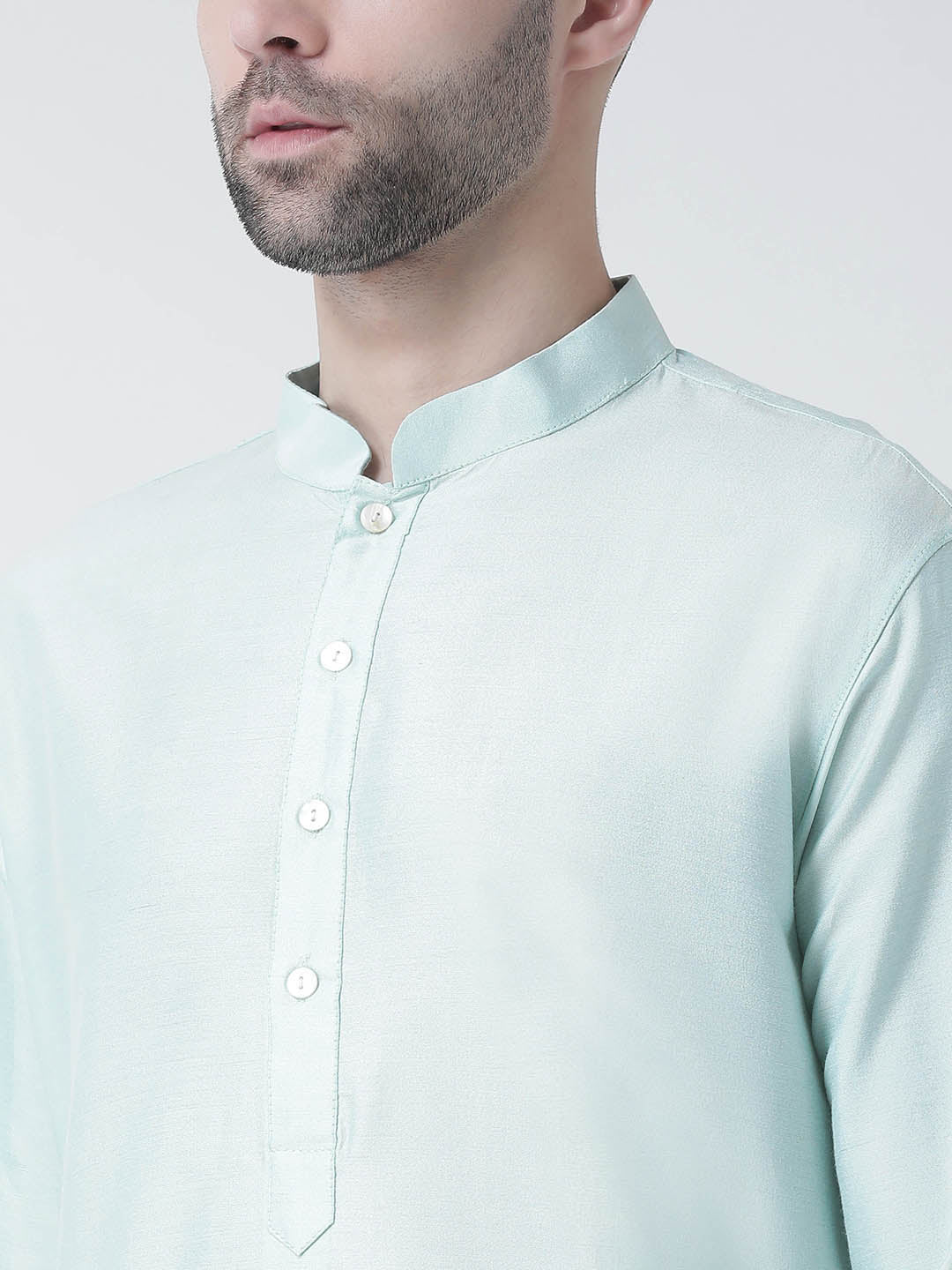 Light Green Silk Blend Solid Kurta Trouser Set - Image 4