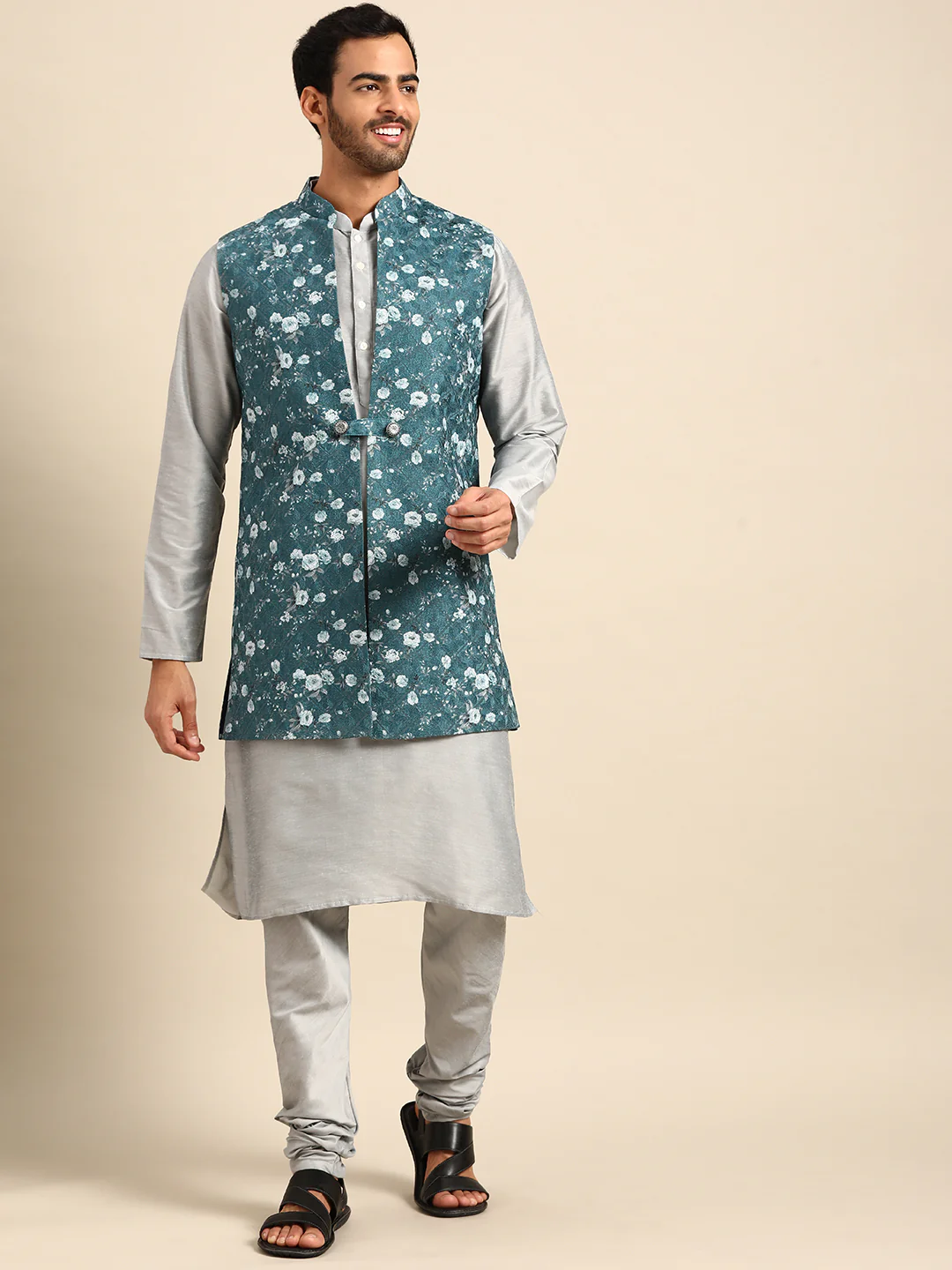 Kisah men Turquoise Blue kurta jacket set