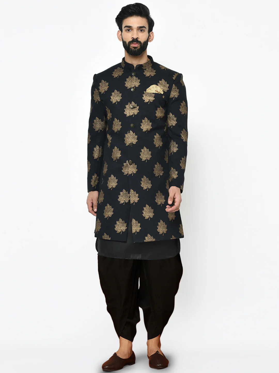 Men's Black Indowestern Set With Kurta and Dhoti