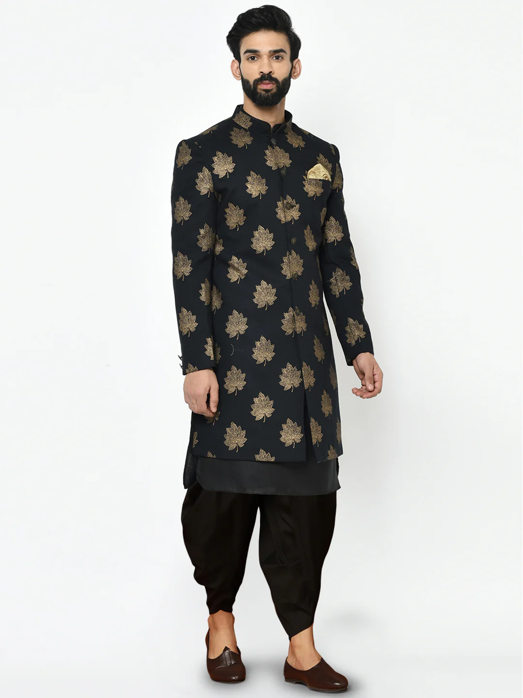 Men's Black Indowestern Set With Kurta and Dhoti - Image 2