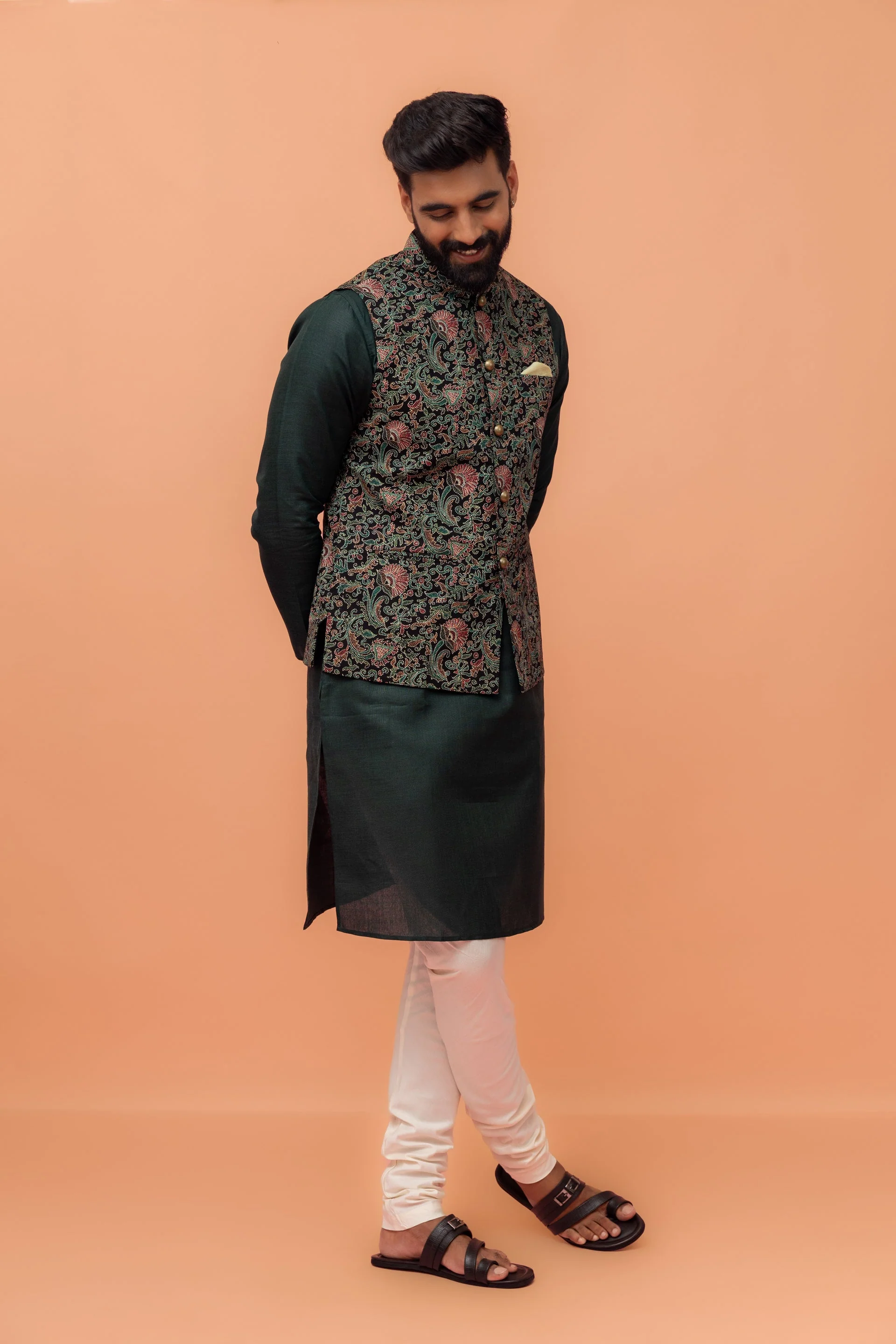 Multi Colour Printed Jacket Kurta Churidar Set - Image 8