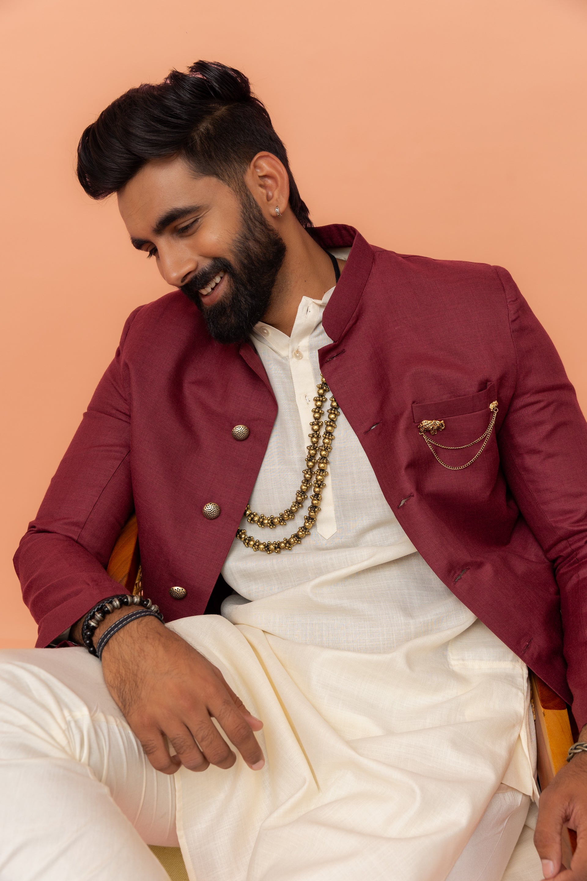 Wine Cotton Silk Sherwani Kurta Churidar Set - Image 7