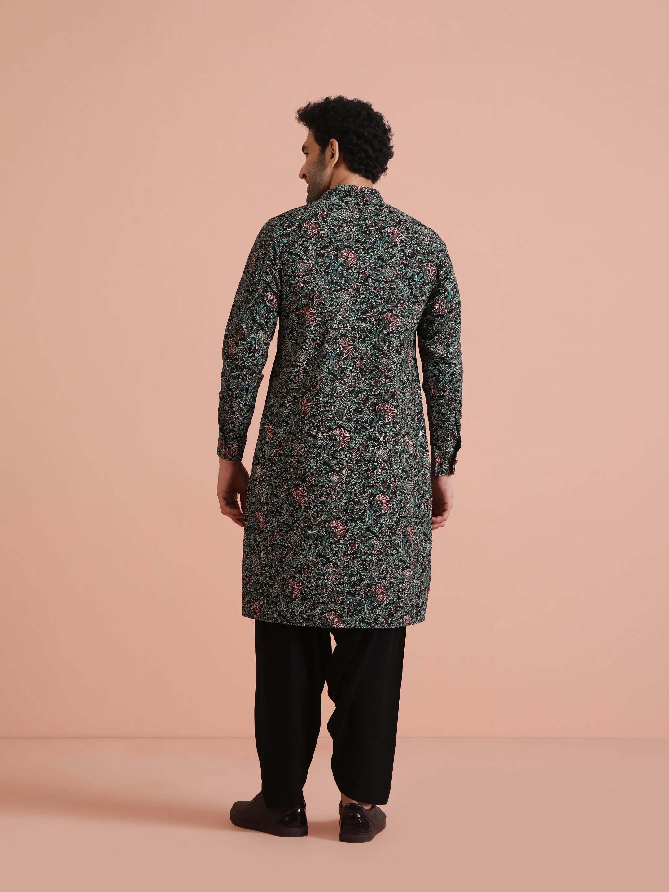 Black Cotton Printed Kurta Patiyala Set - Image 4