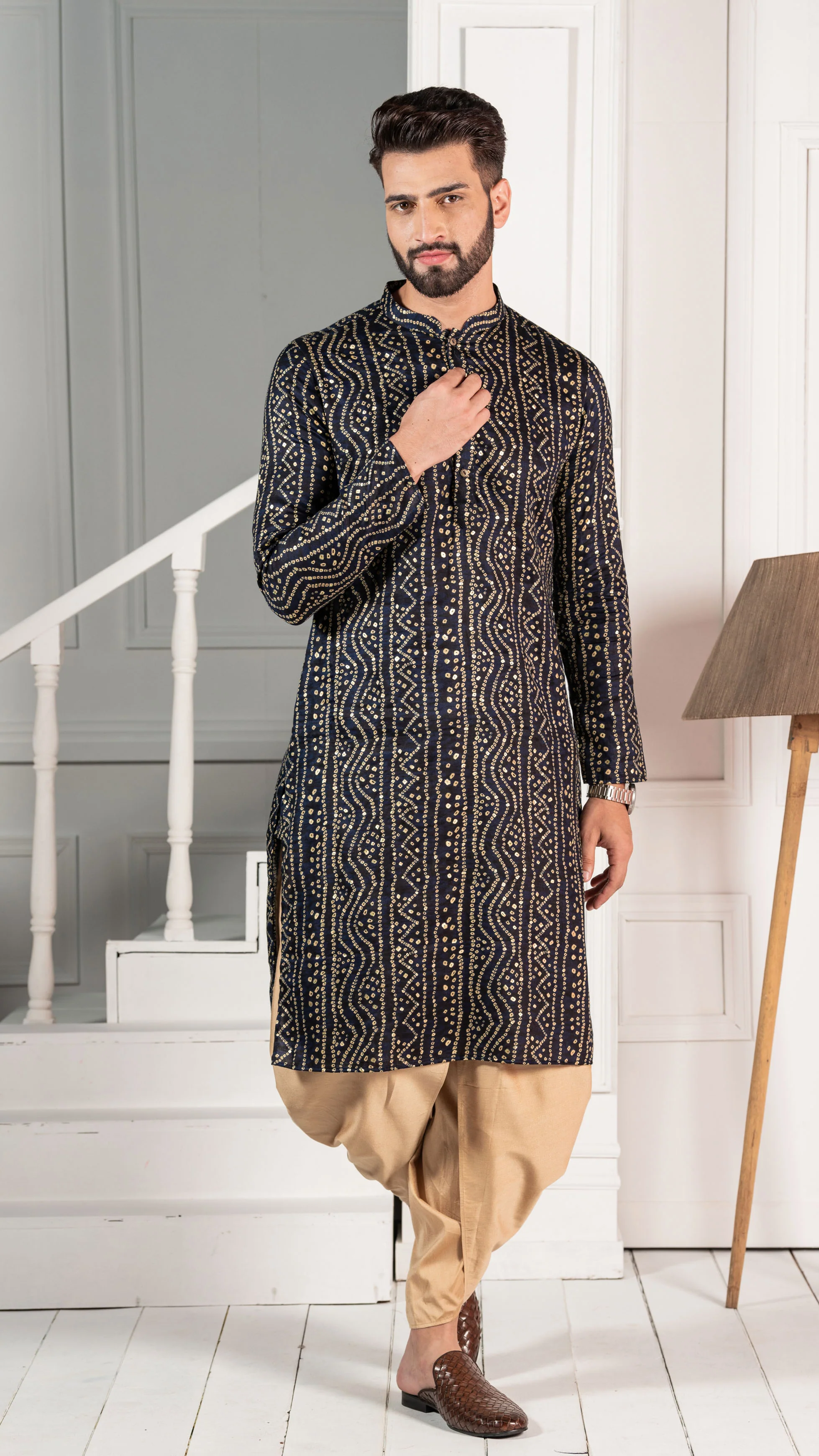 Men Navy Blue Kurta Set