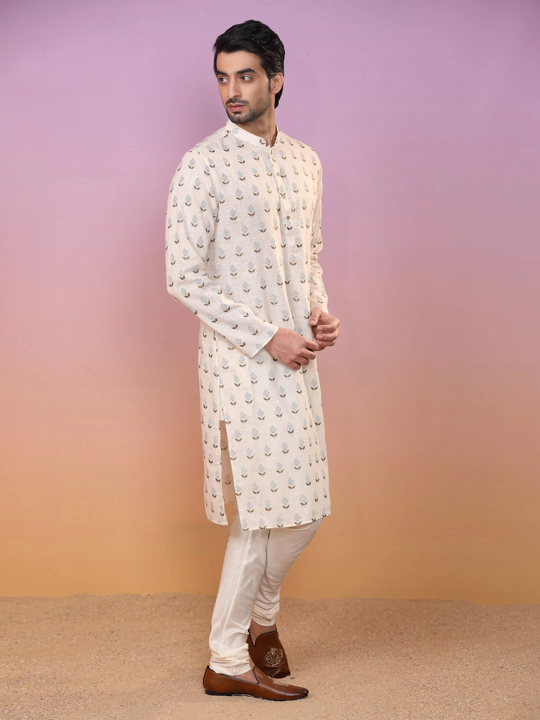 Kisah Men Cream Kurta Set - Image 3