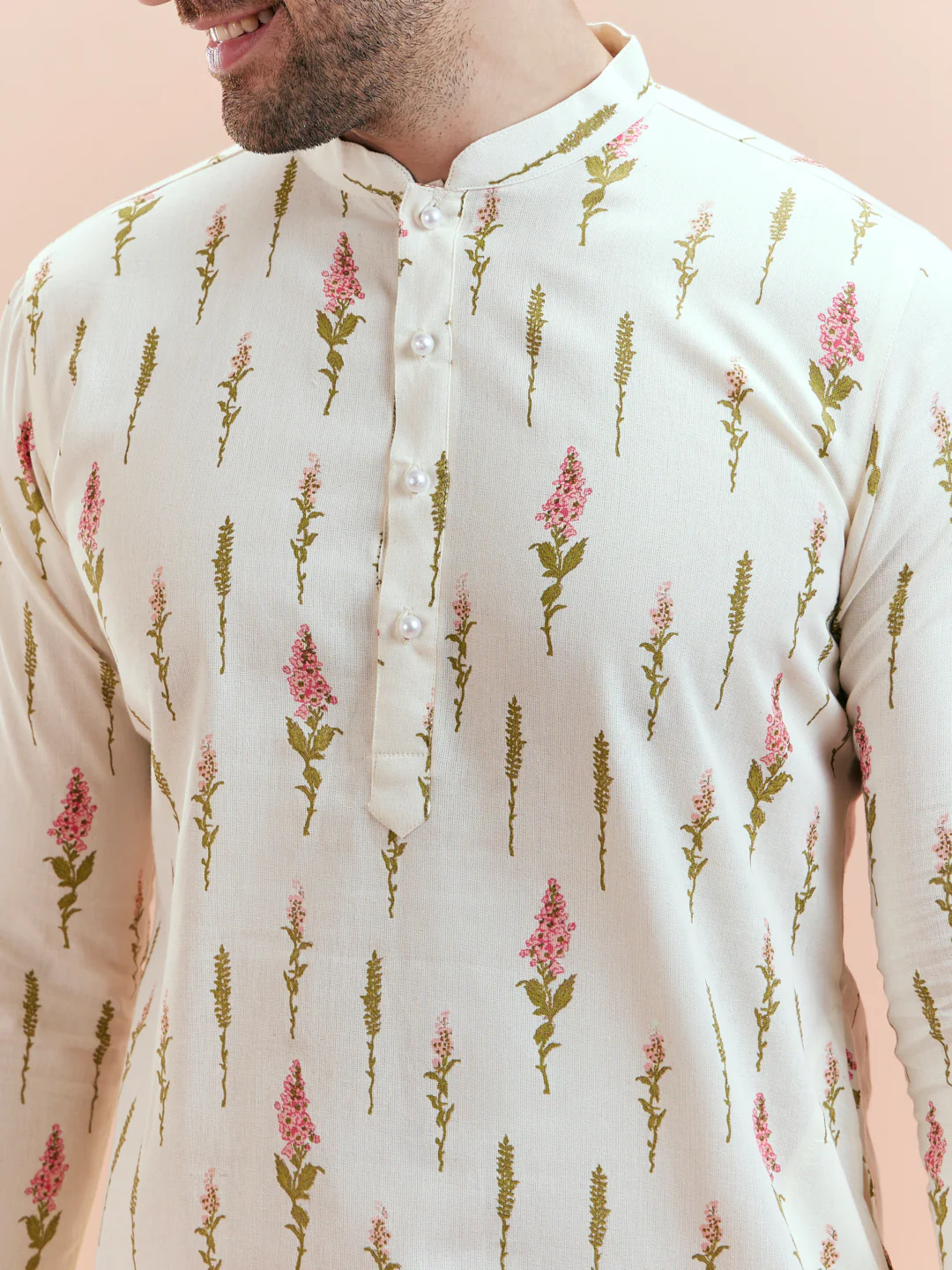 Cream Cotton Floral Printed Kurta - Image 2