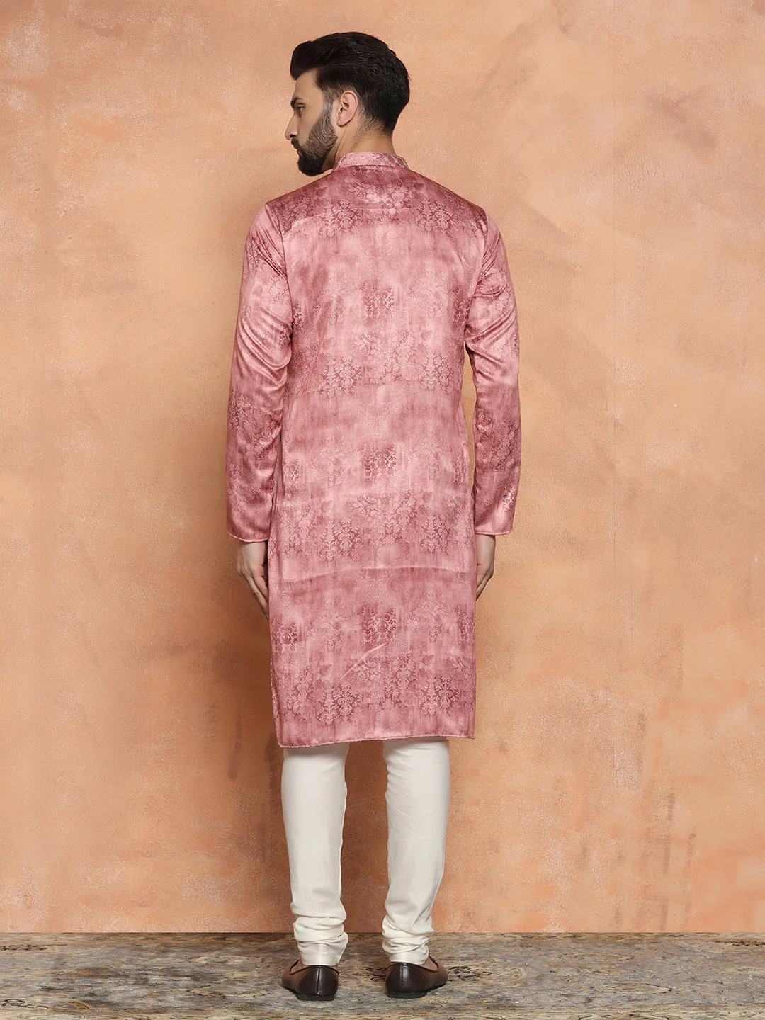 Pink Cotton Blend Textured Kurta Churidar - Image 6