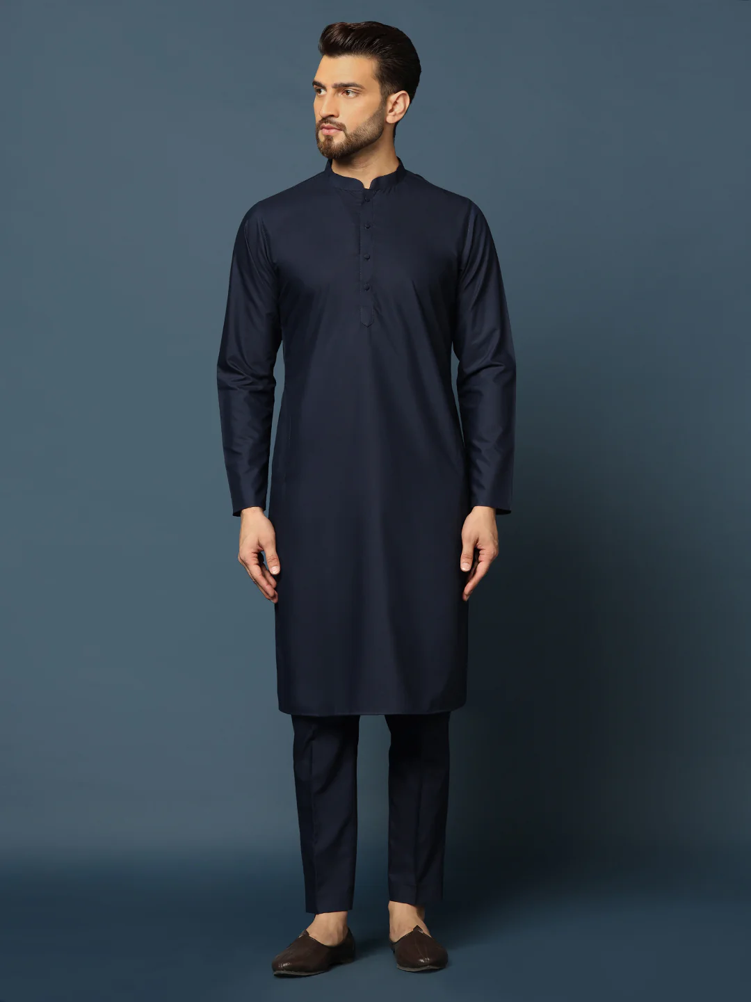 Navy Blue Woven Sherwani Trouser Set - Image 5