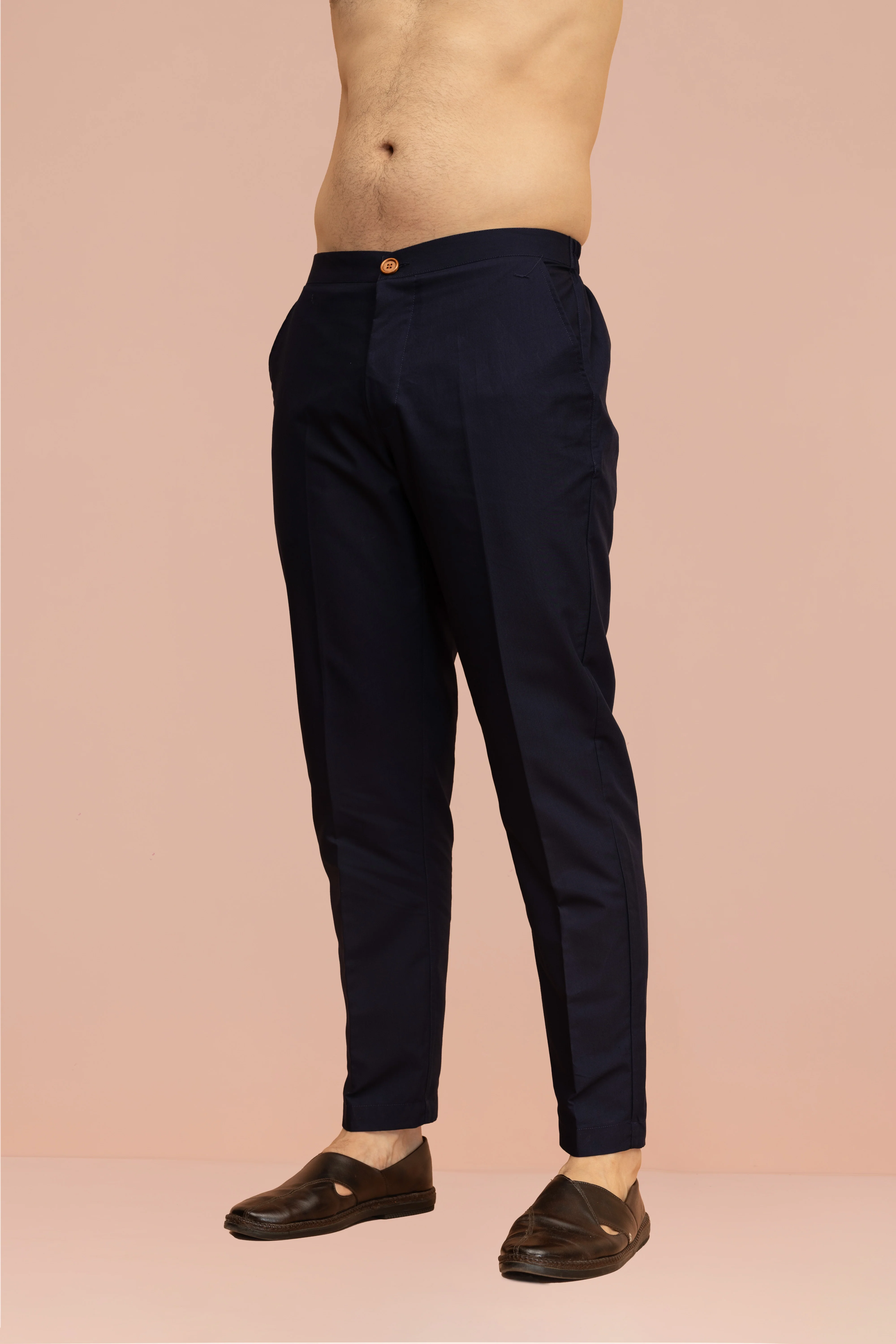 Navy Blue Cotton Silk Geometric Nehru Jacket Kurta Trouser - Image 6