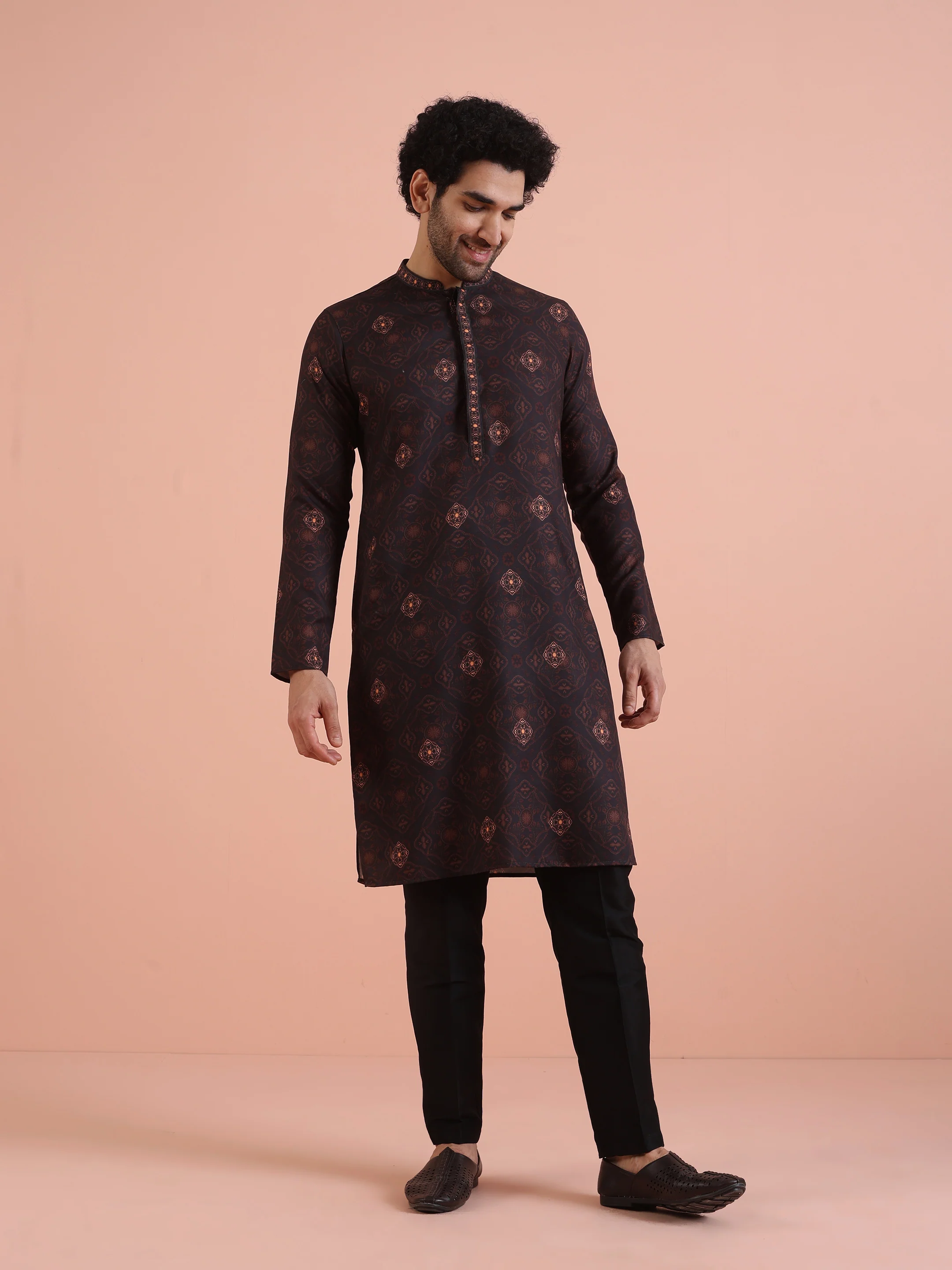 Men Black Printed Geometric Kurta - Image 7