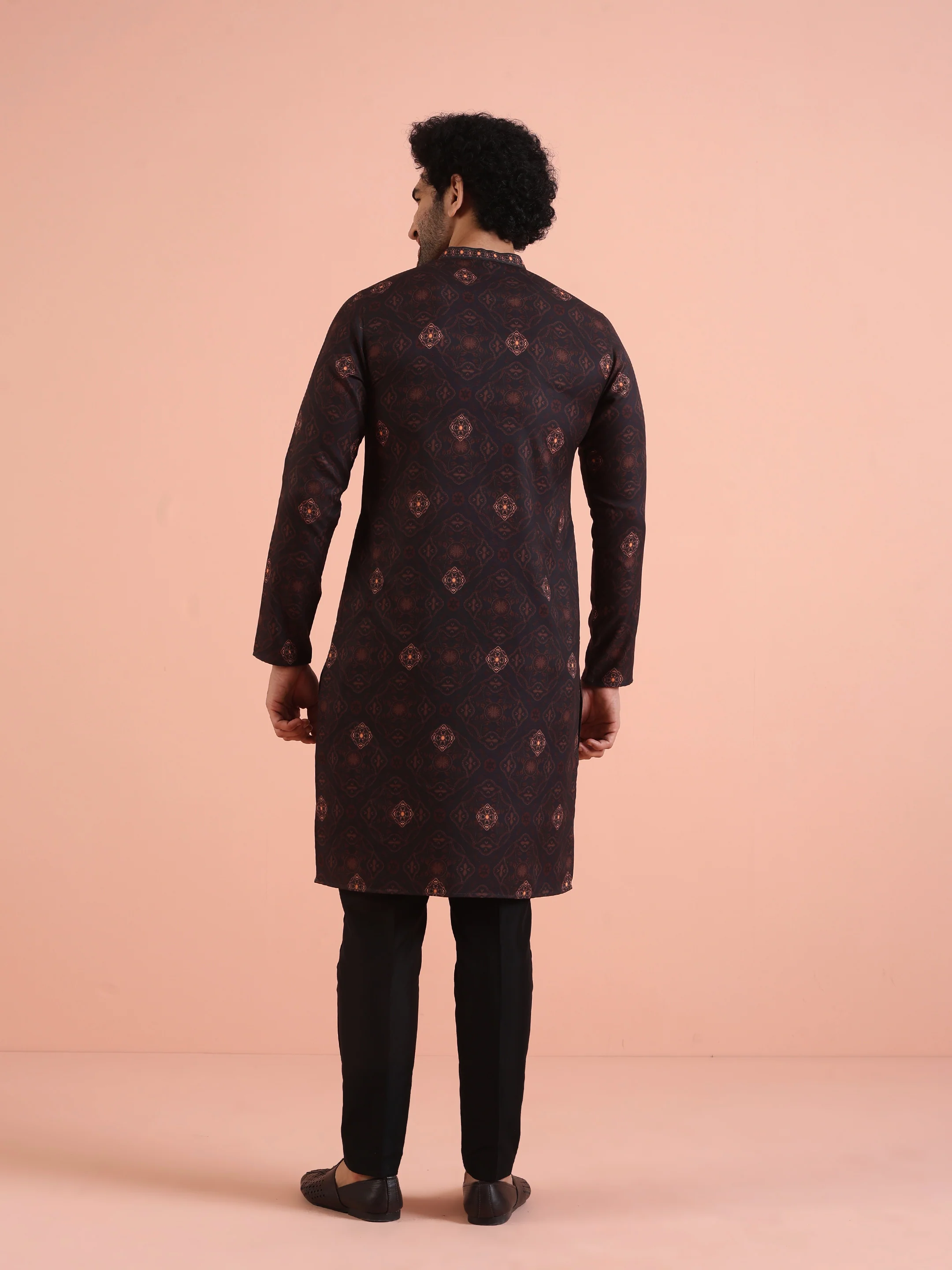 Men Black Printed Geometric Kurta Trouser Set - Image 4