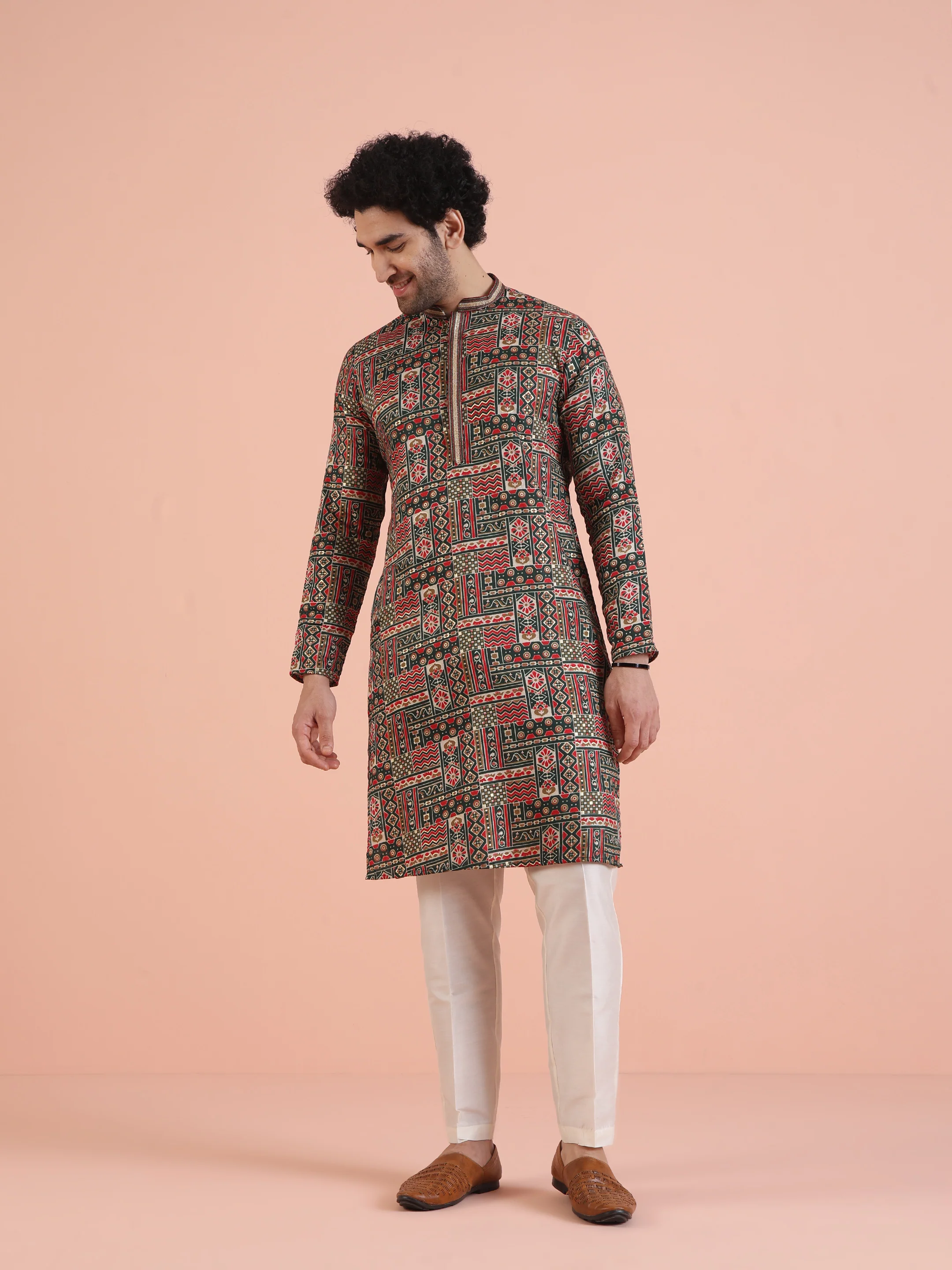 Multicolor Printed Silk Blend Kurta - Image 7