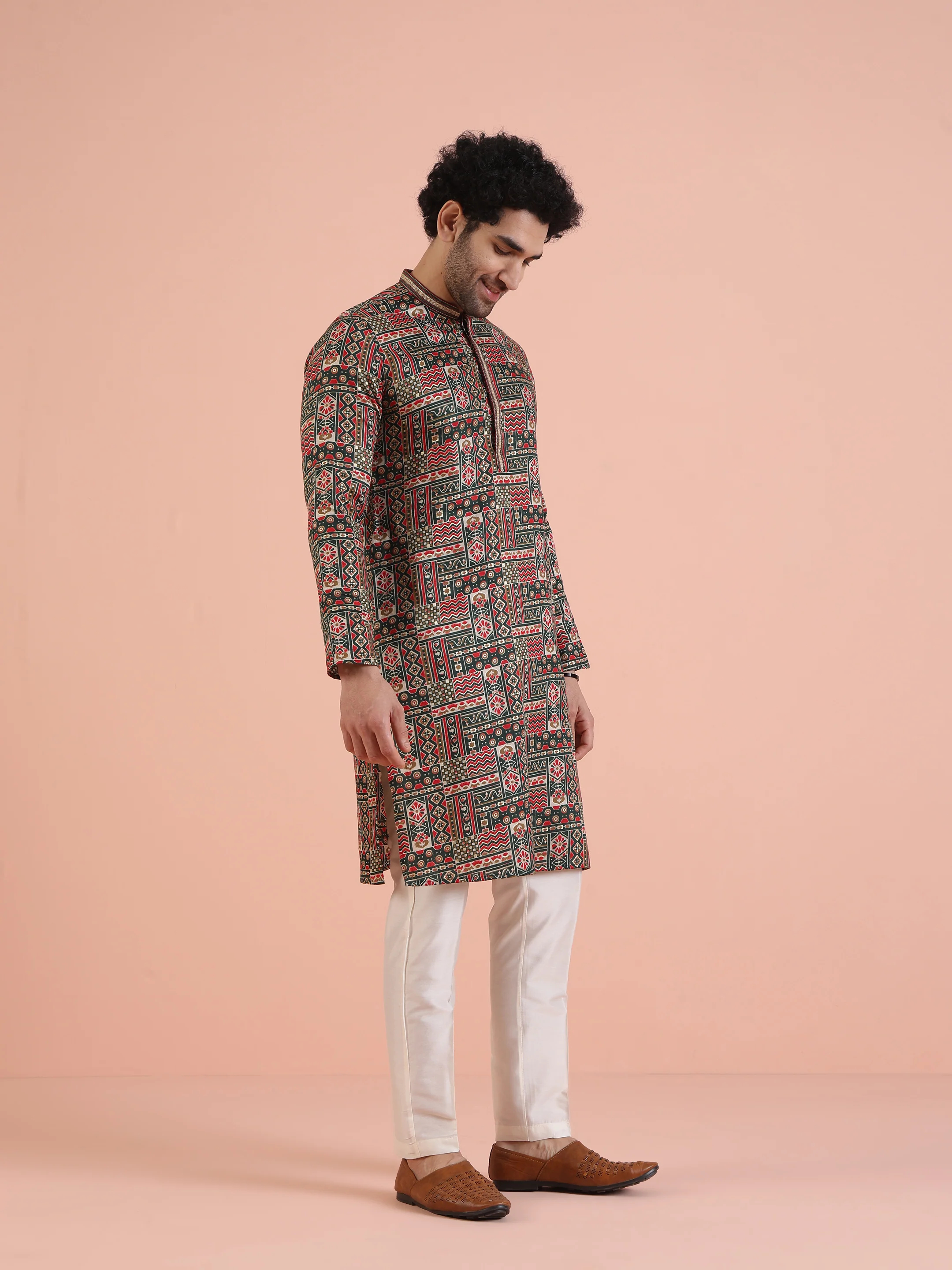 Multicolor Printed Kurta Cream Trouser Set - Image 2