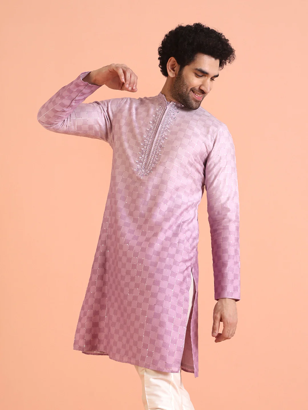 Men Ombre Embellished Mirror Work Kurta