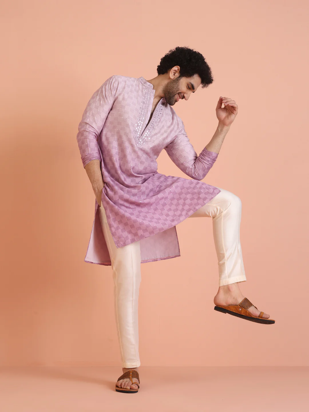 Men Ombre Embellished Mirror Work Kurta Trouser Set