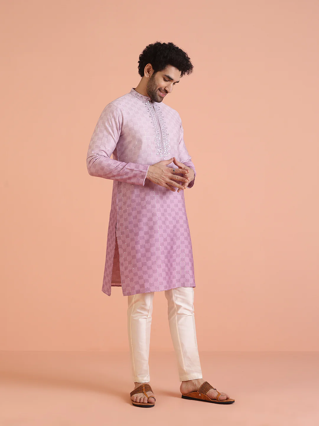 Men Ombre Embellished Mirror Work Kurta Trouser Set - Image 2