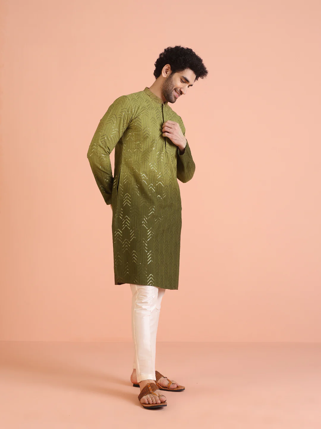 Men Ombre Embellished Sequinned Kurta - Image 2