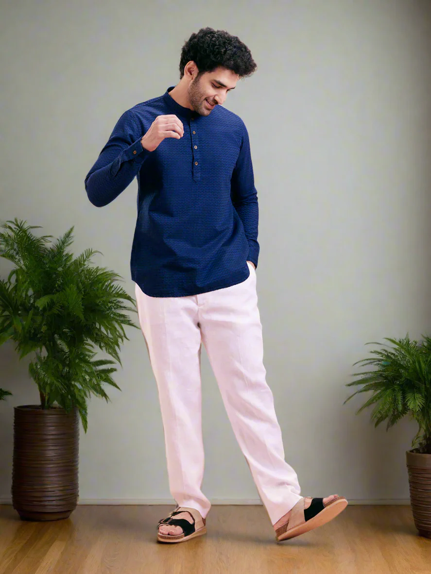 Navy Blue Denim Short Kurta