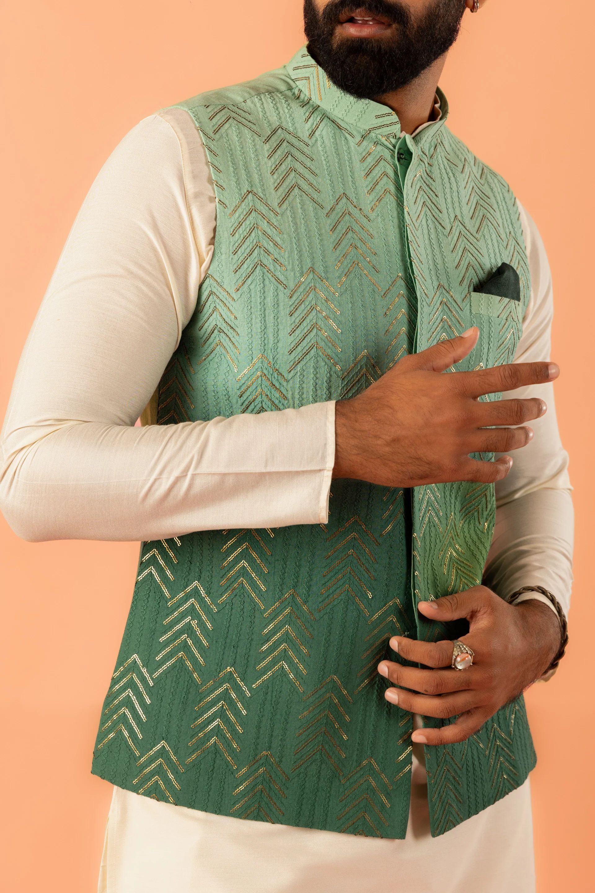 Men Green Ombre Nehru Jacket - Image 8