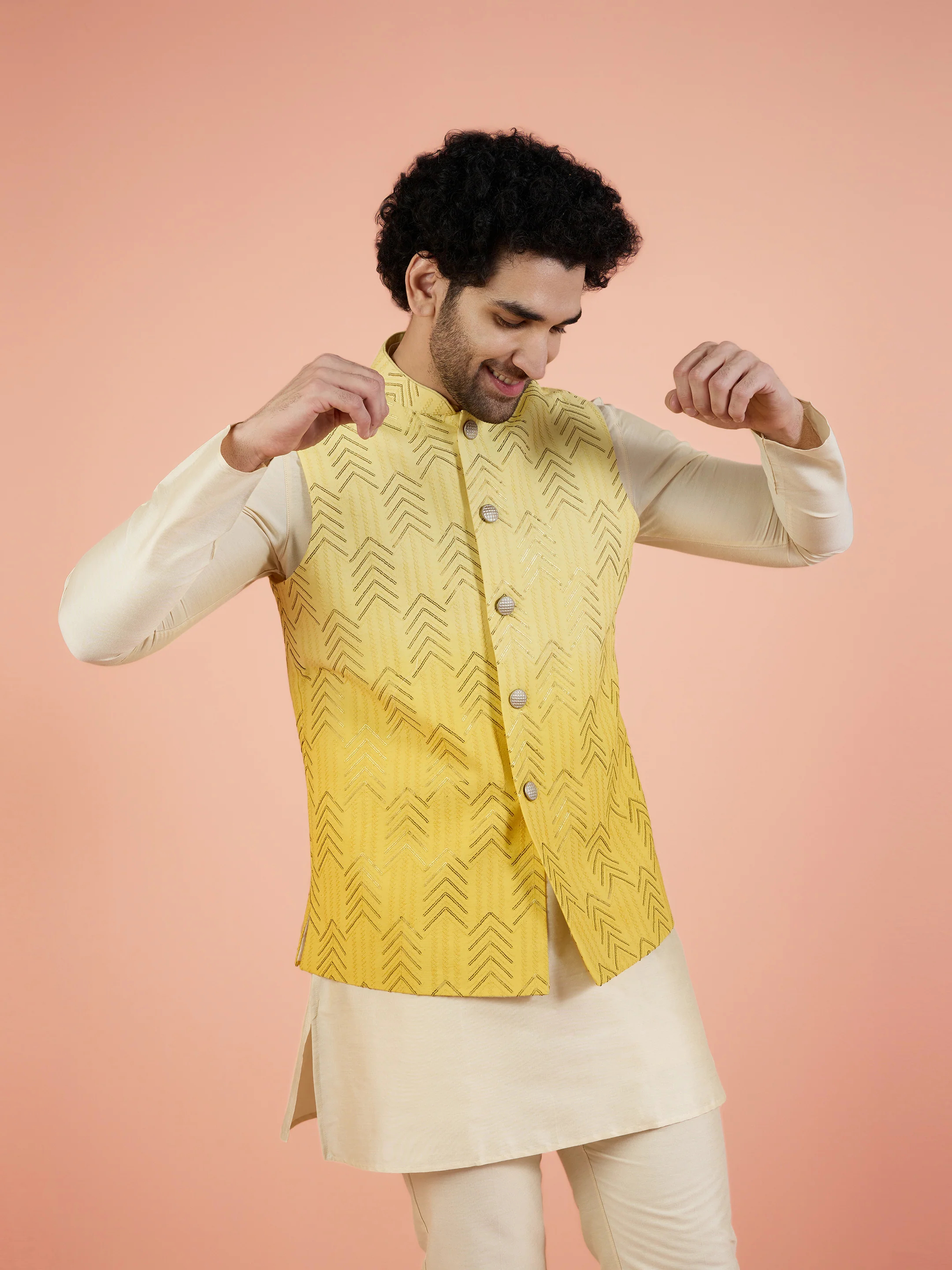 Men Ombre Embellished Sequinned Nehru Jacket
