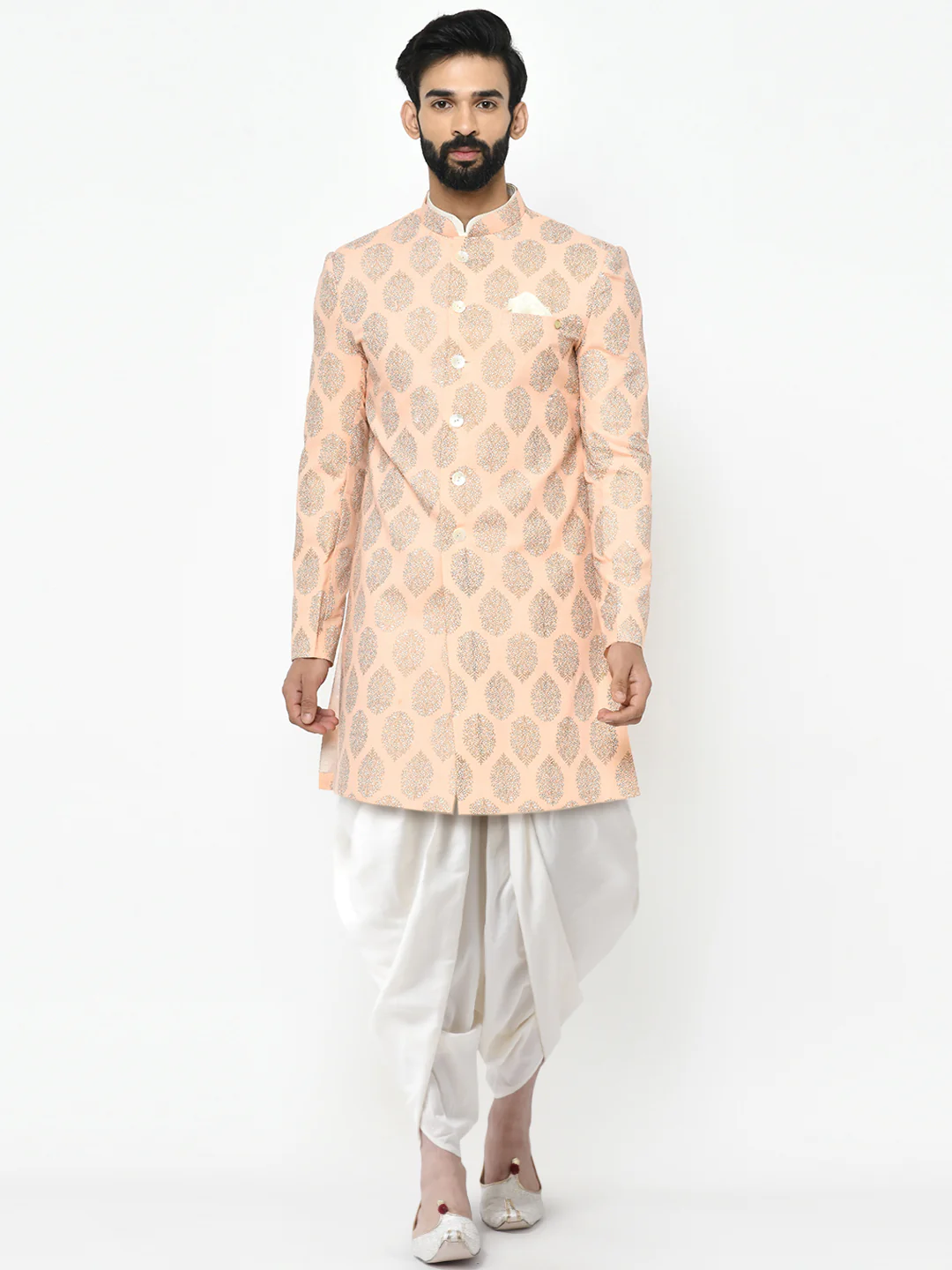 Kisah Men's Pink Indowestern Set With Dhoti