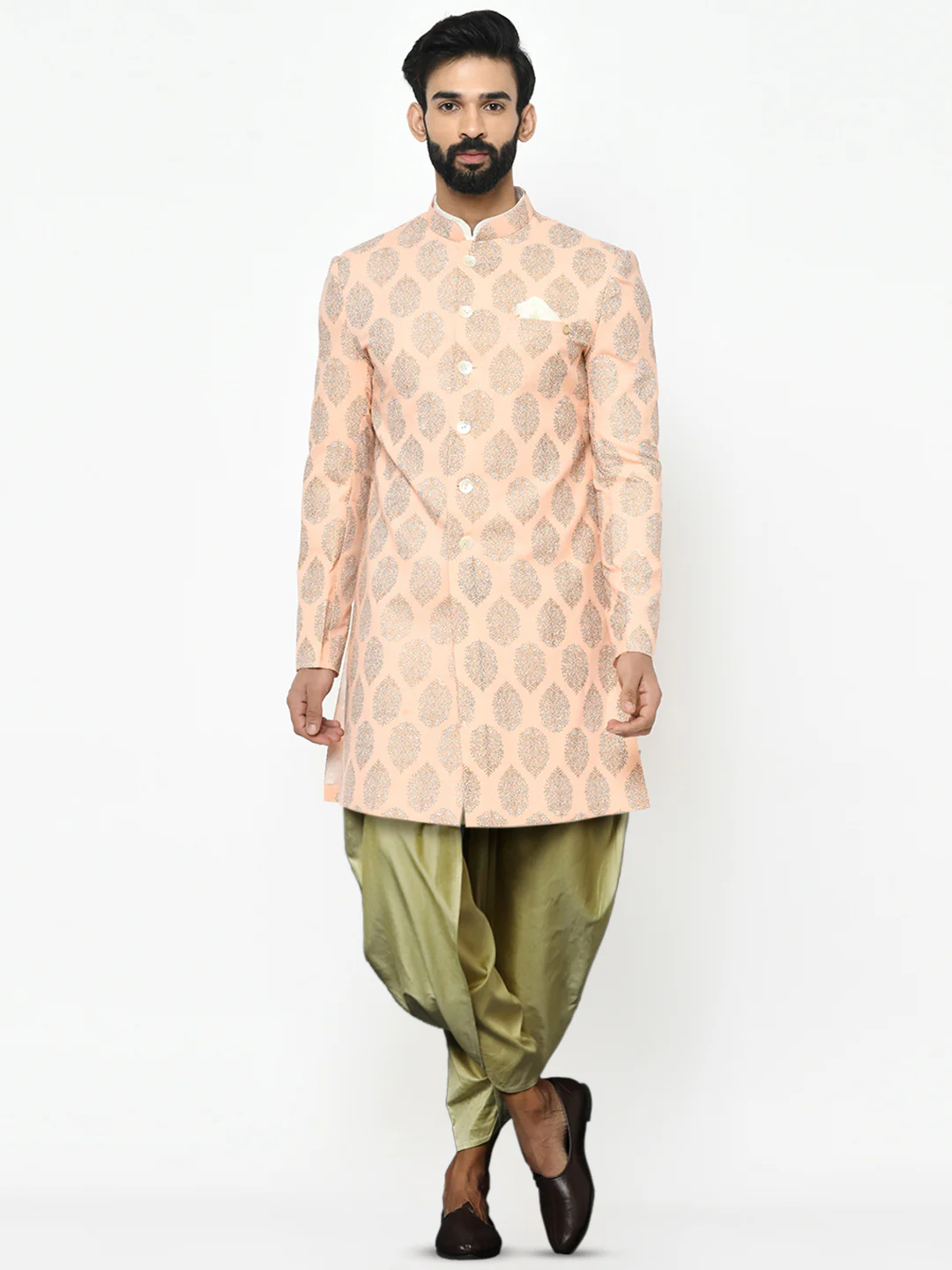 Kisah Men's Pink Indowestern Set With Dhoti