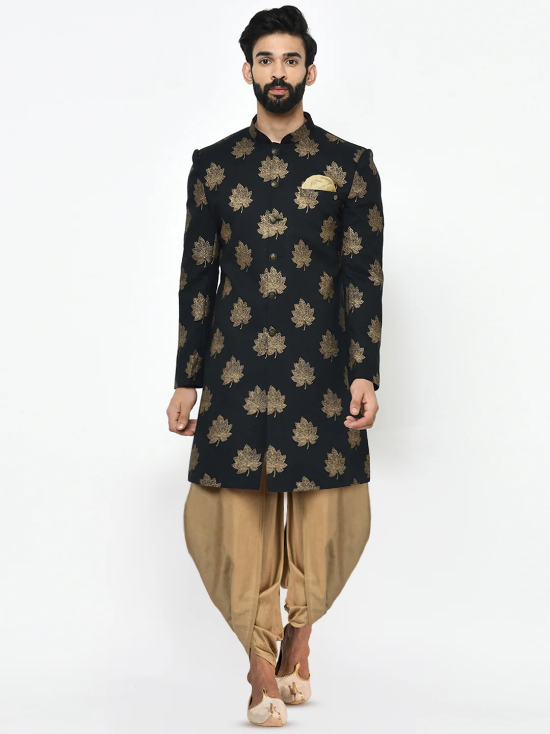 Kisah Men's Black Indowestern Set With Dhoti