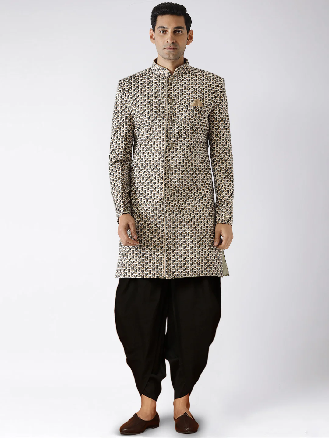 Kisah Men's Grey Indowestern Set With Dhoti