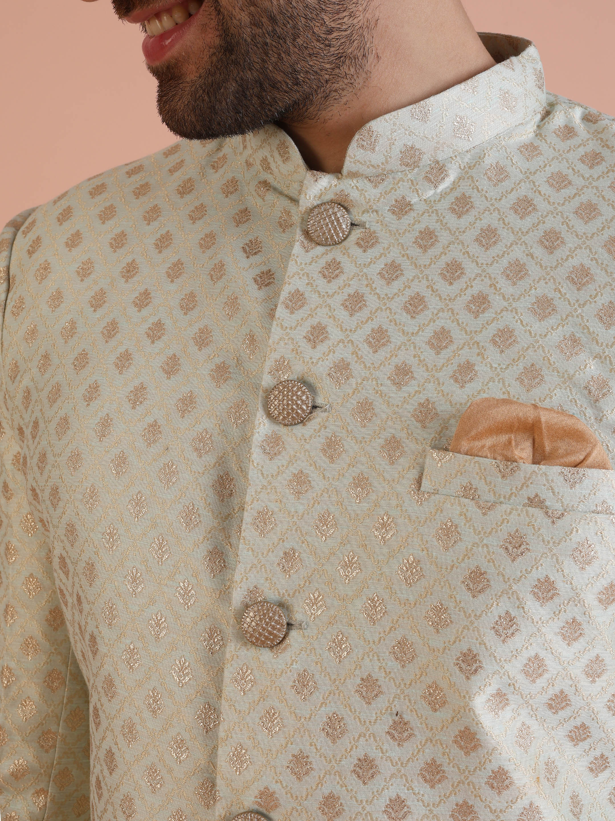 Men's Mint Green Indowestern Set With Trouser - Image 4