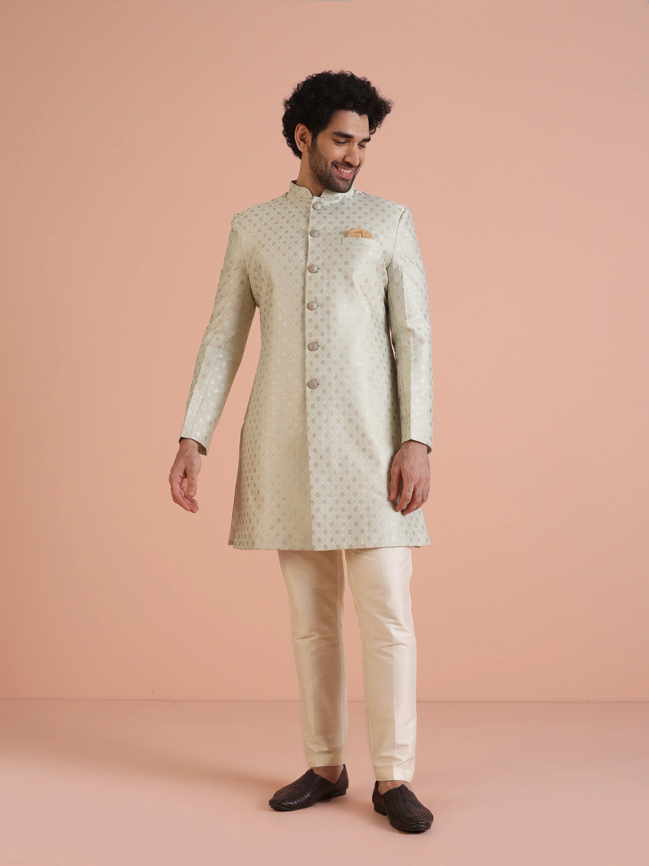 Men's Mint Green Indowestern Set With Trouser - Image 7