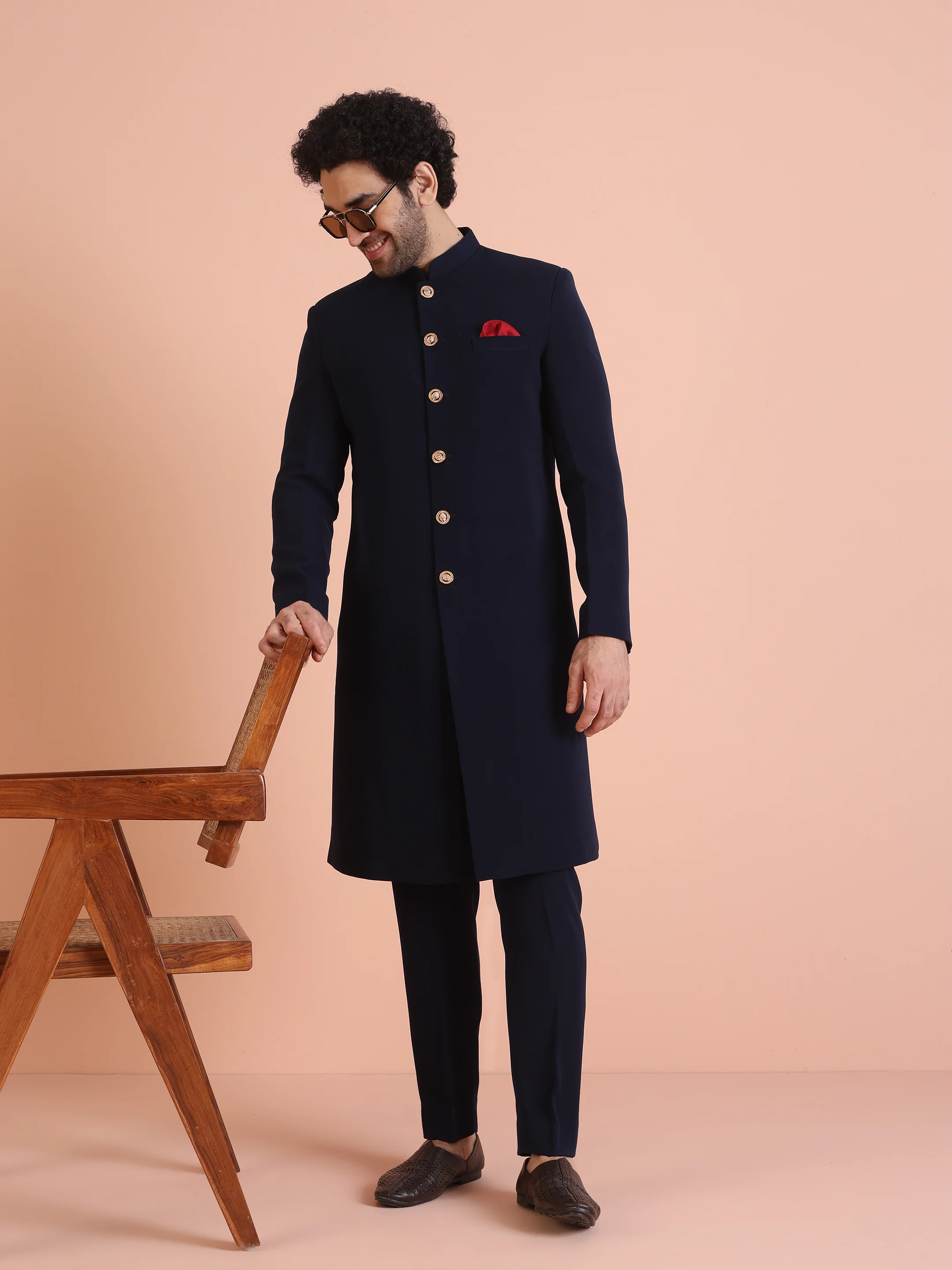 Navy Blue Sherwani Trouser Set