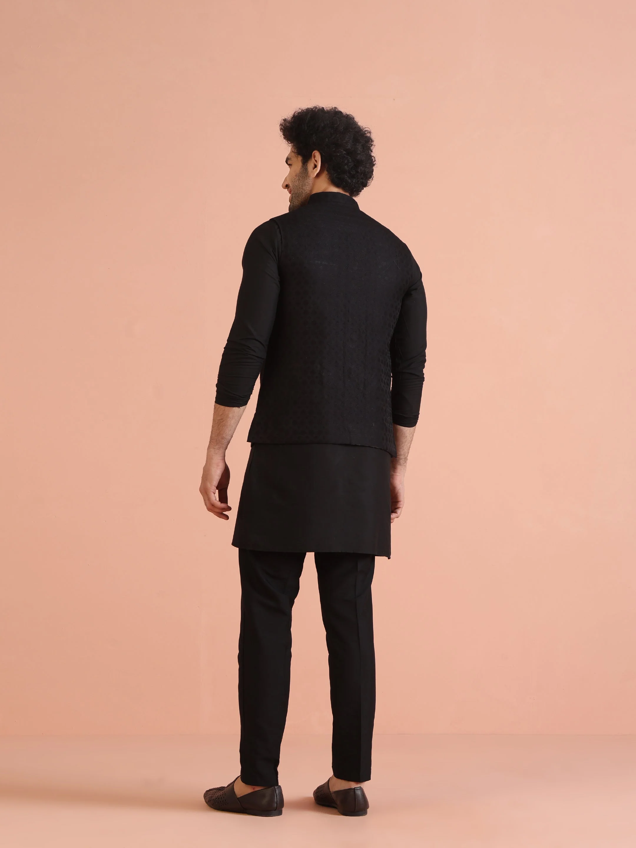 Kisah Black Silk Blend Textured Nehru Jacket - Image 6