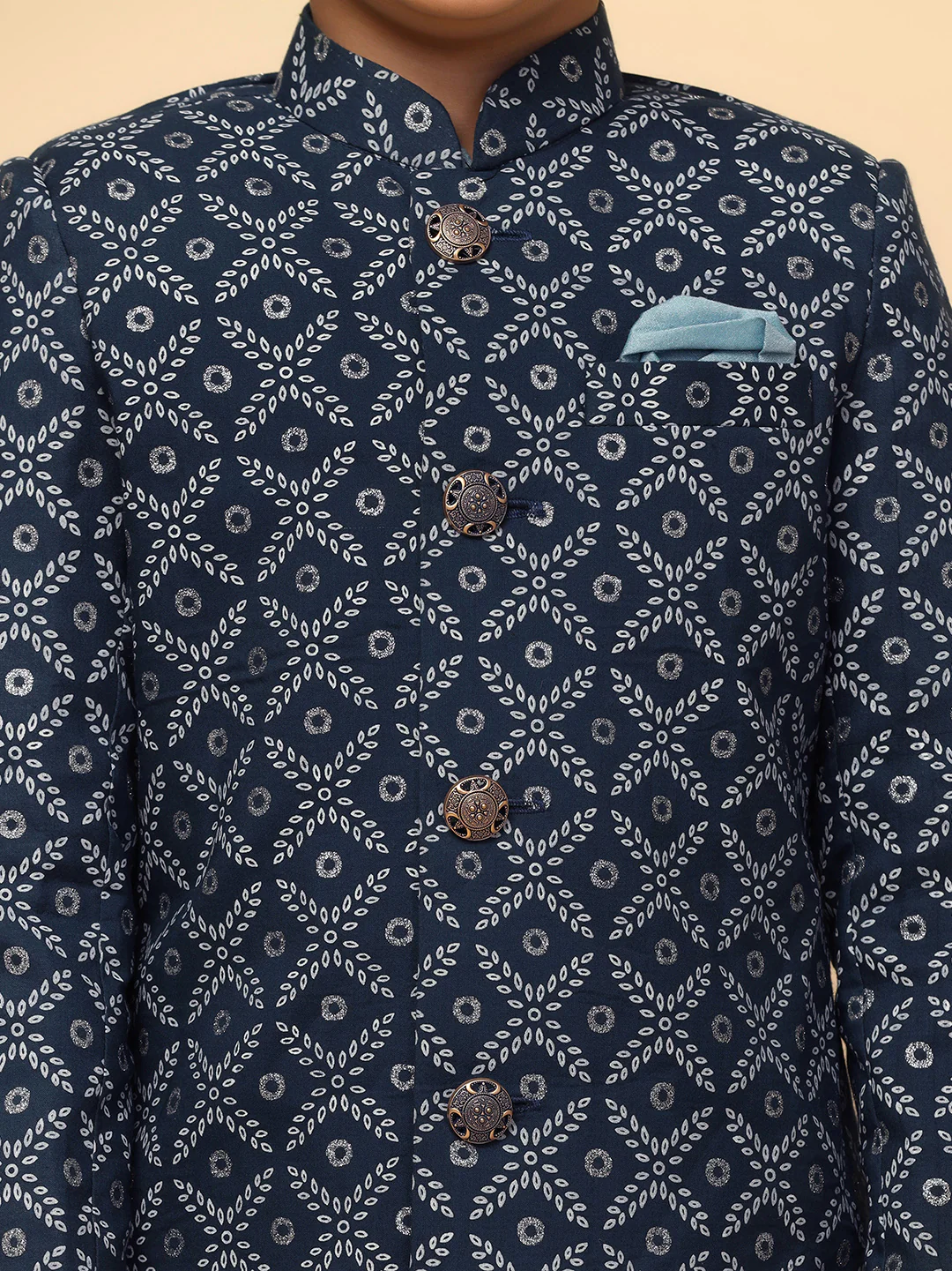 Kisah Boy's Blue Indo Western Pyjama Set - Image 4