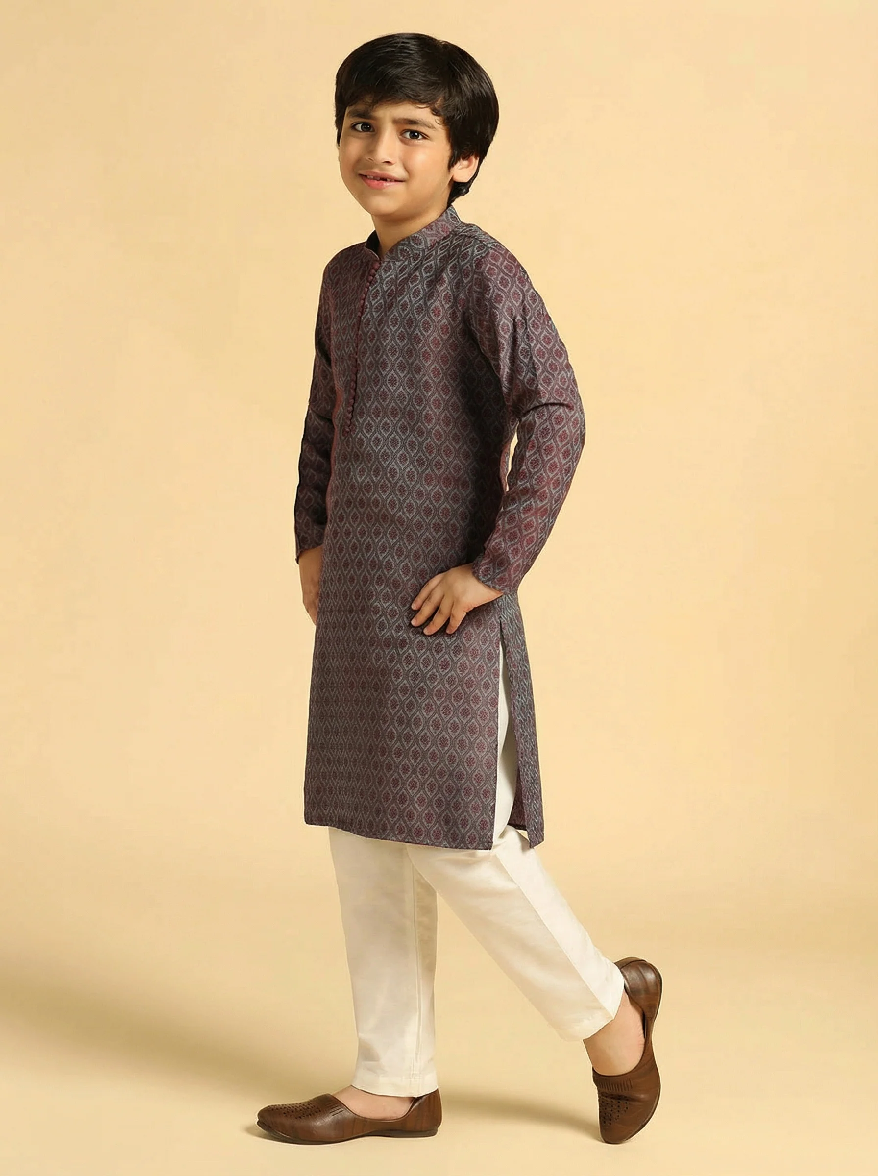 Boy's Blue Self Design Kurta - Image 3