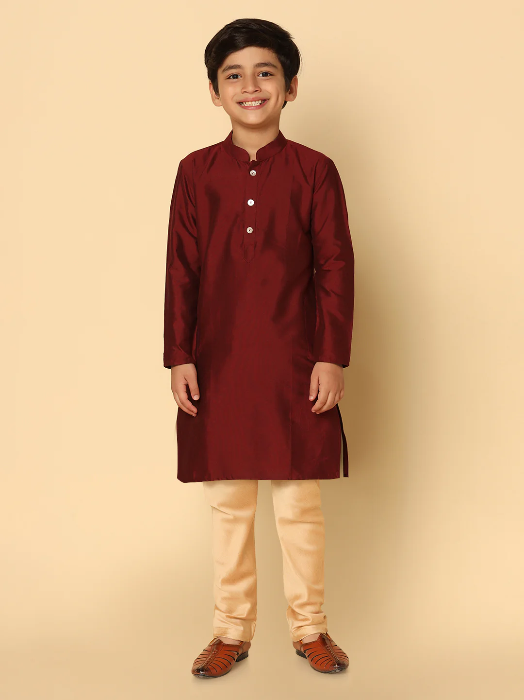 Boys Maroon Kurta Pyjama Set