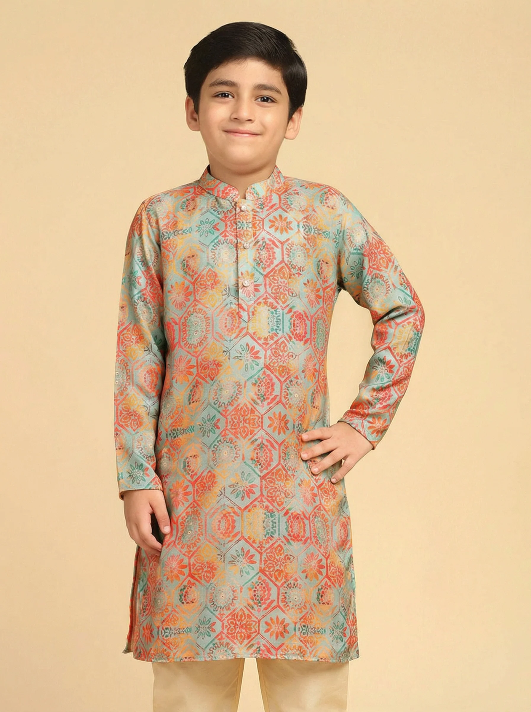 Boy's Multi Printed Geometric Kurta