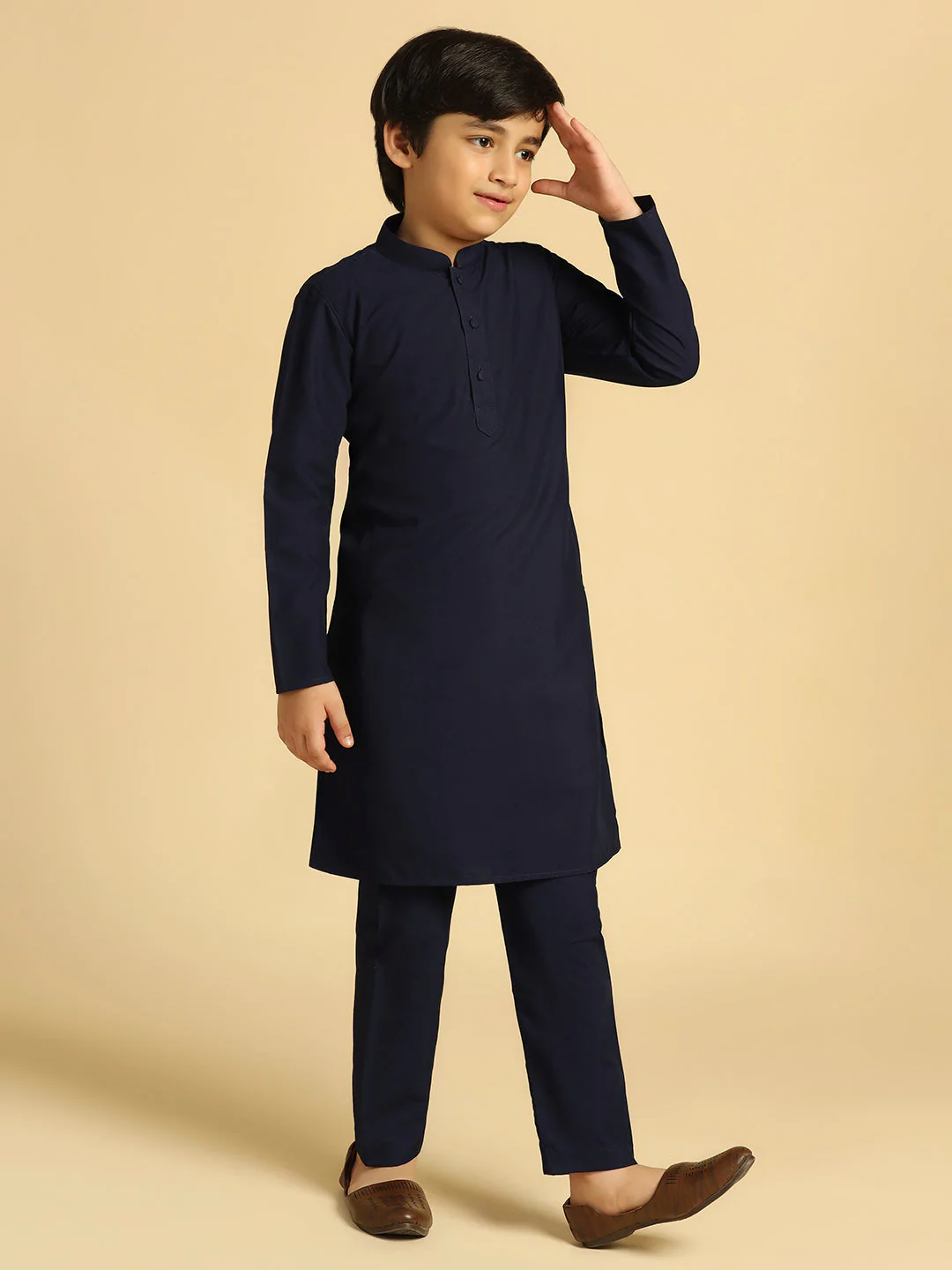Boy's Navy Blue Solid Solid Kurta - Image 9