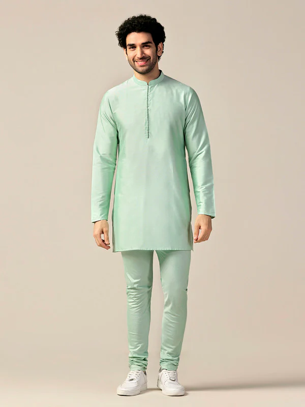 Mint Green Solid Mid Kurta Churidar Set