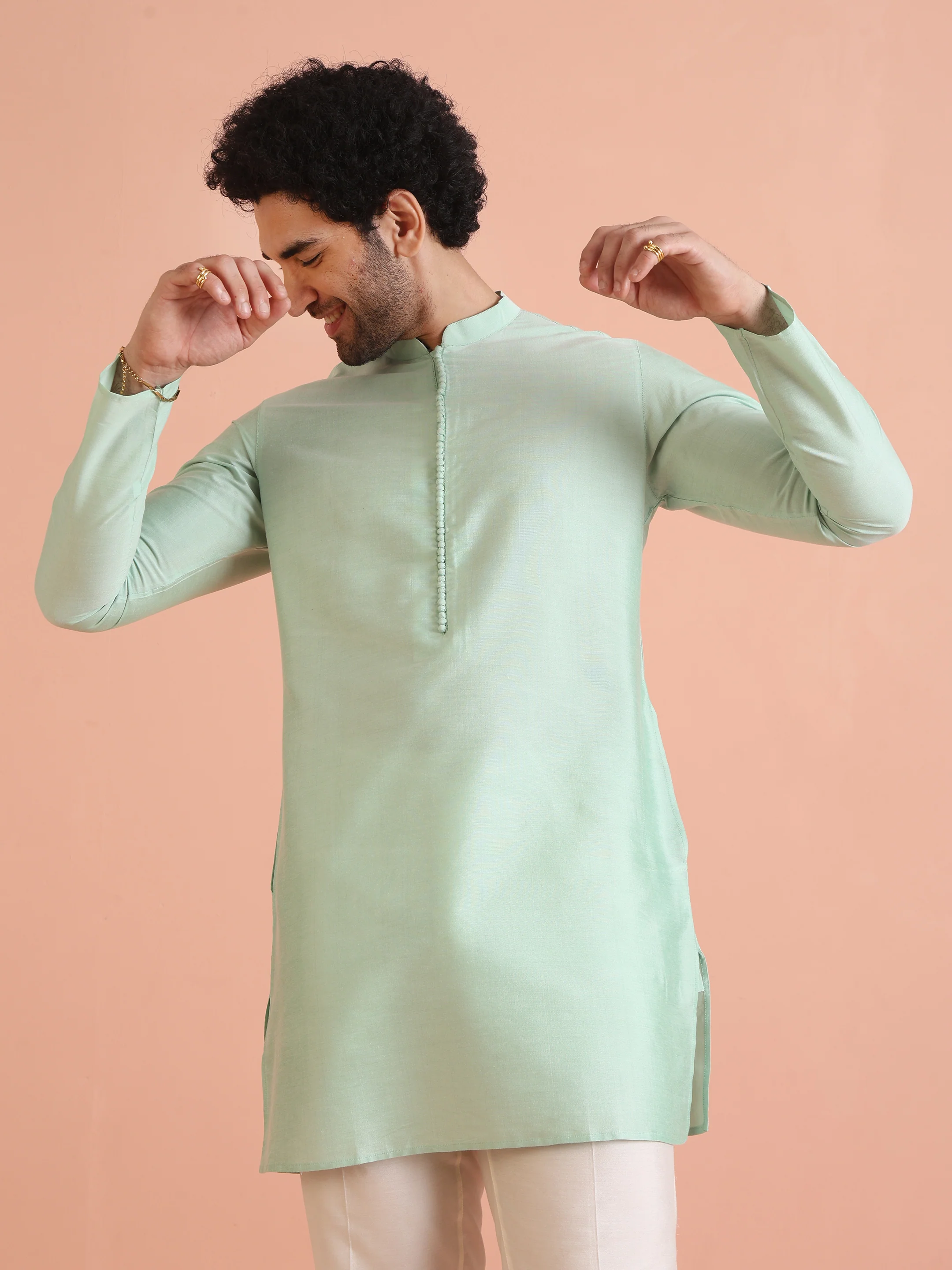 Men Aqua Green Kurta
